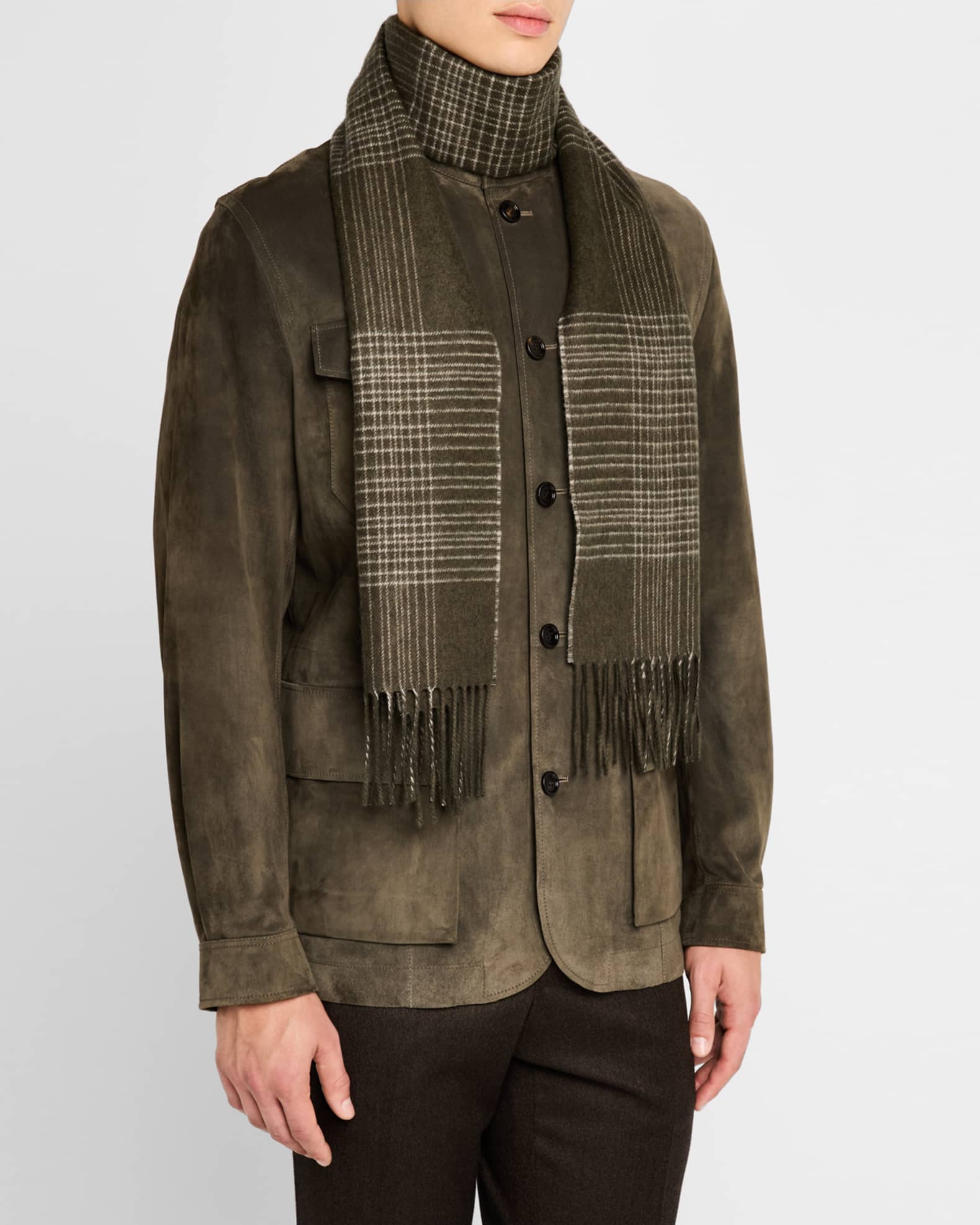Men's Plaid Fringe Silk Cashmere Scarf 1