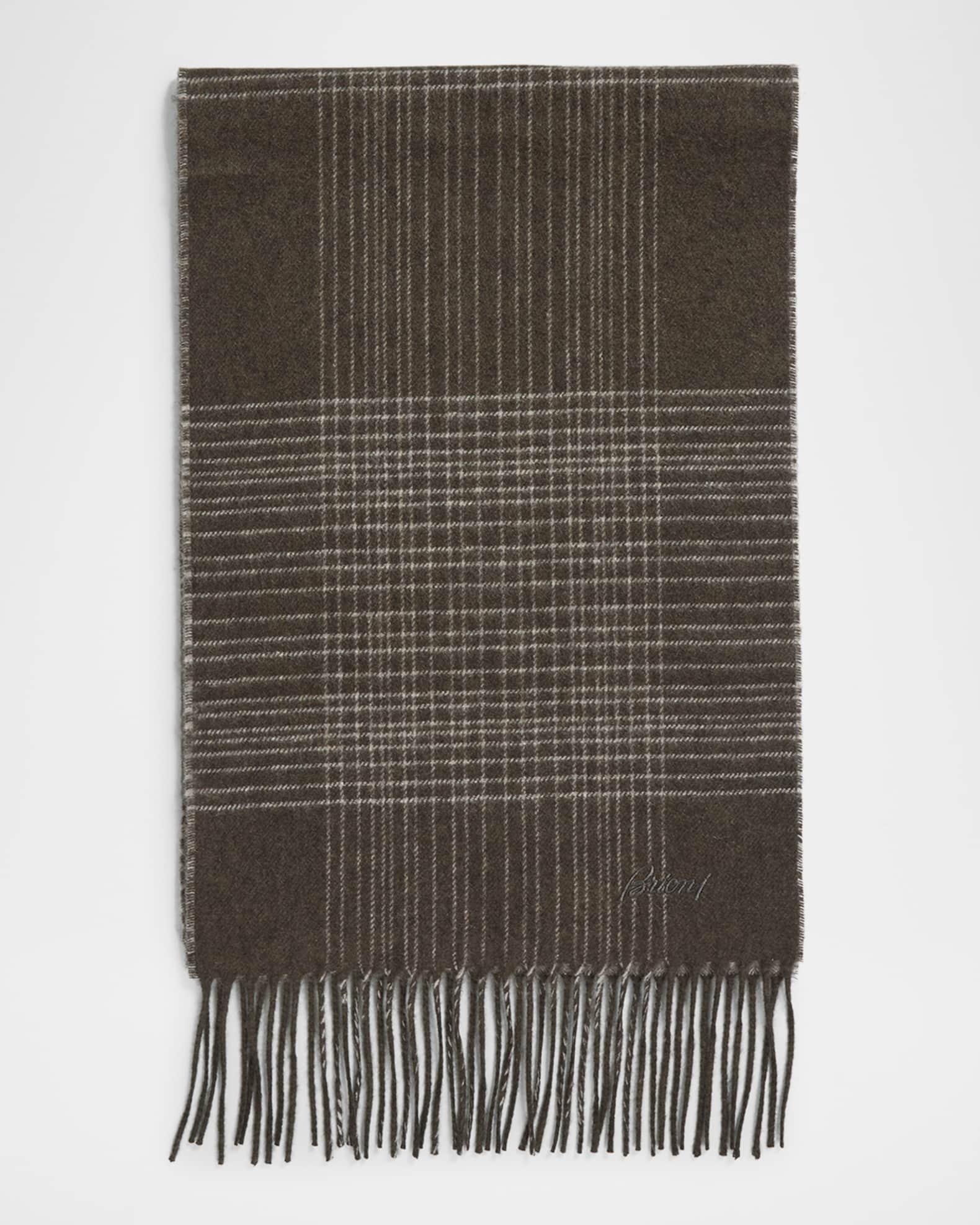 Men's Plaid Fringe Silk Cashmere Scarf 0