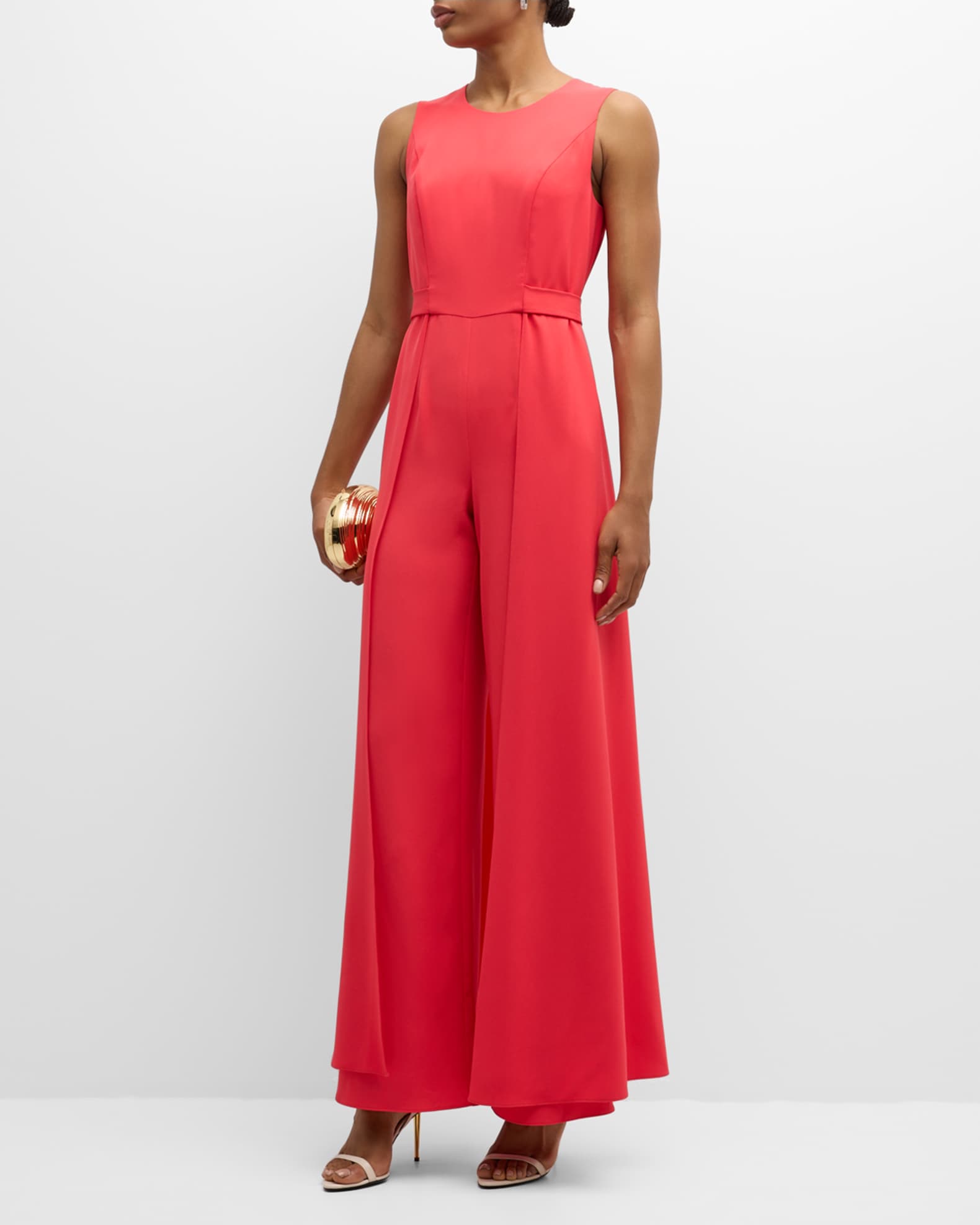 LEATHER PLEATED WIDE LEG JUMPSUIT SOLID BLACK main image 0