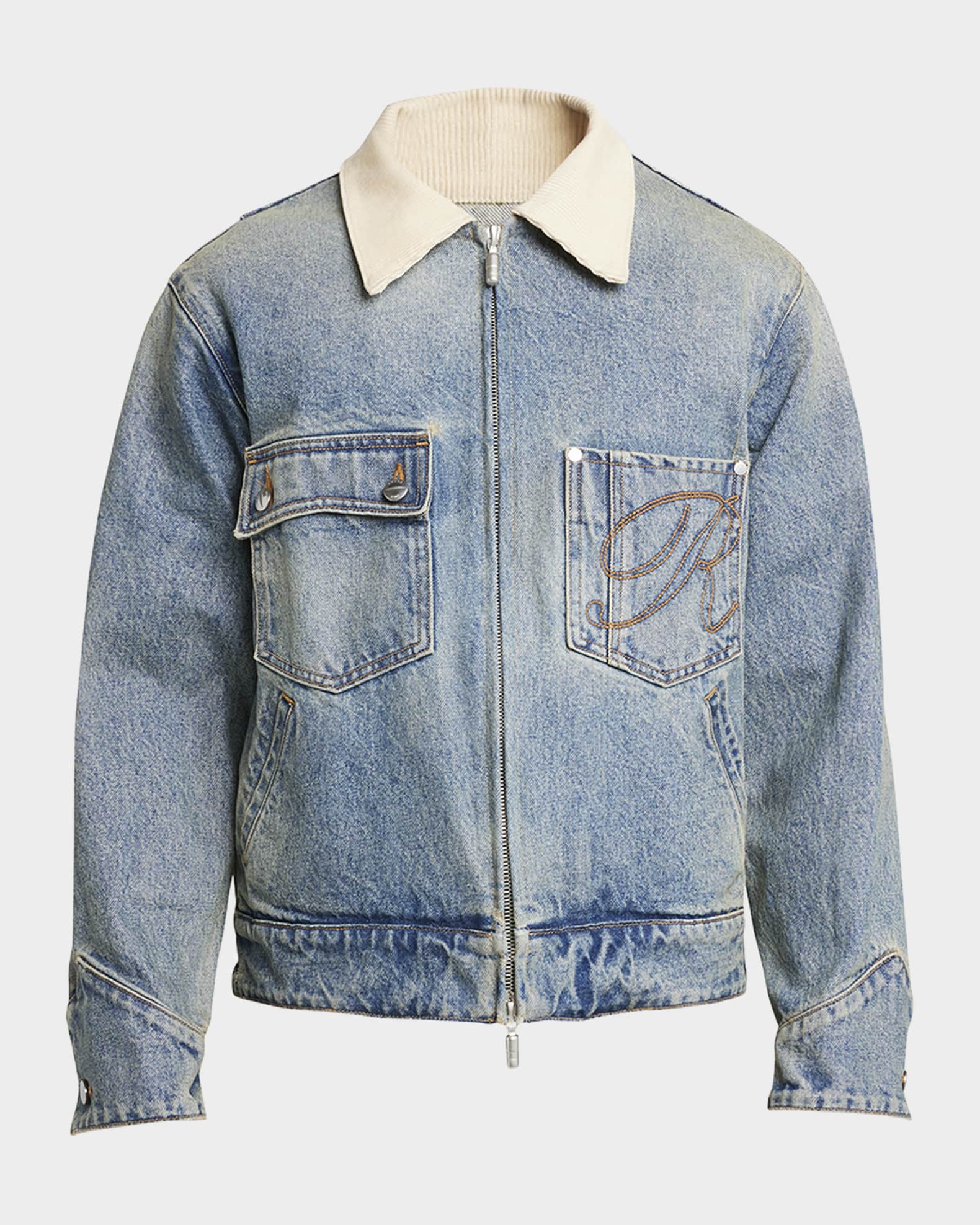 Rhude Men s Denim Trucker Jacket with Corduroy Collar Neiman Marcus