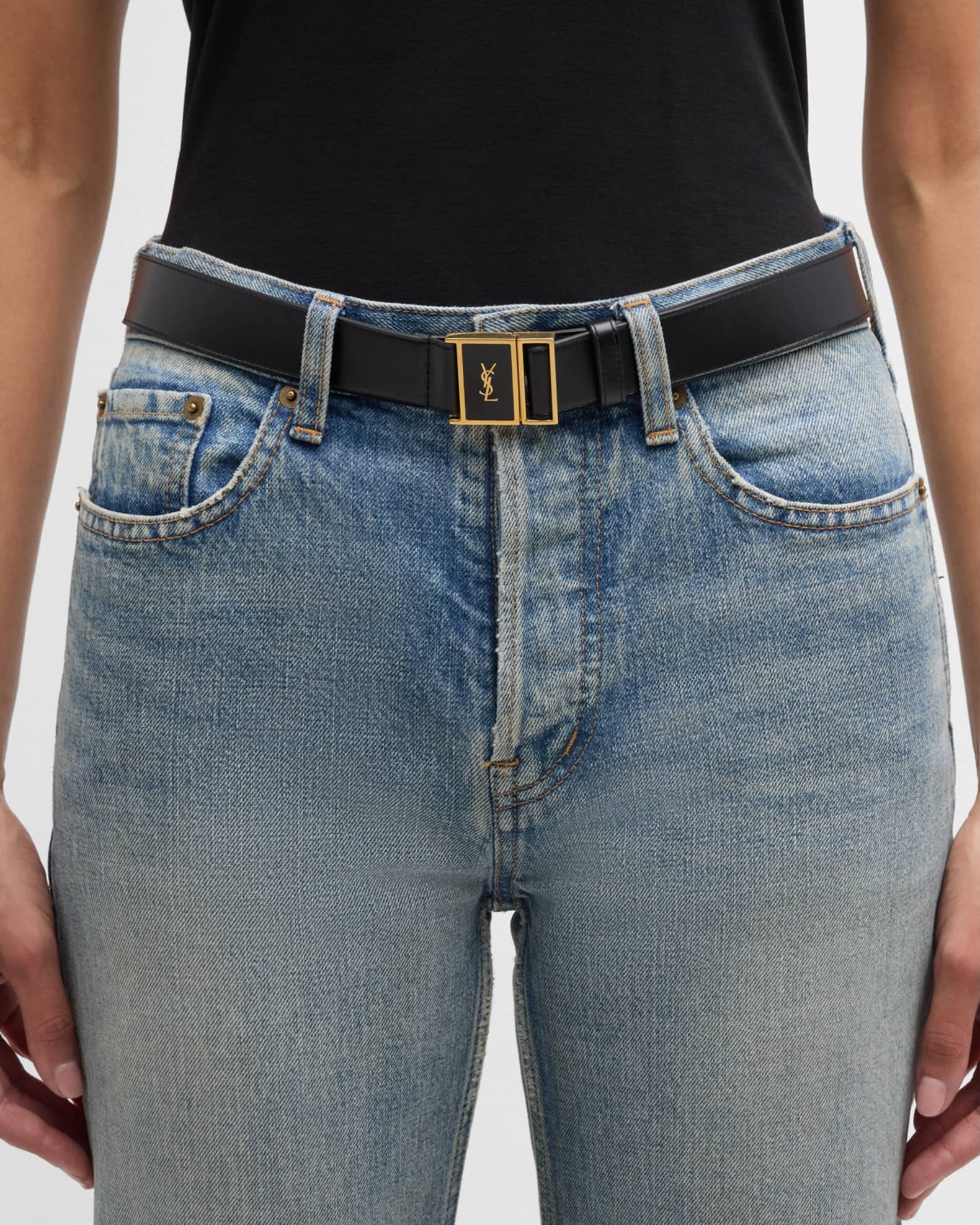 小物 YSL give gauche Leather belt Gio leather belt in black - Saint Laurent | Mytheresa
