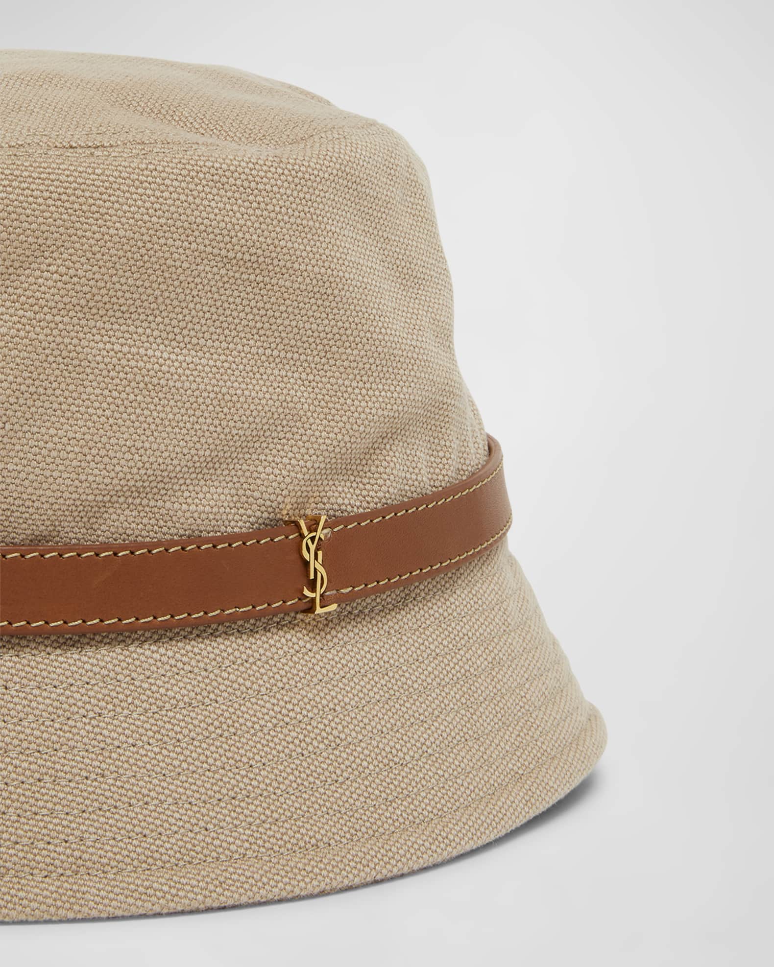 Canvas Bucket Hat With a YSL Leather Band