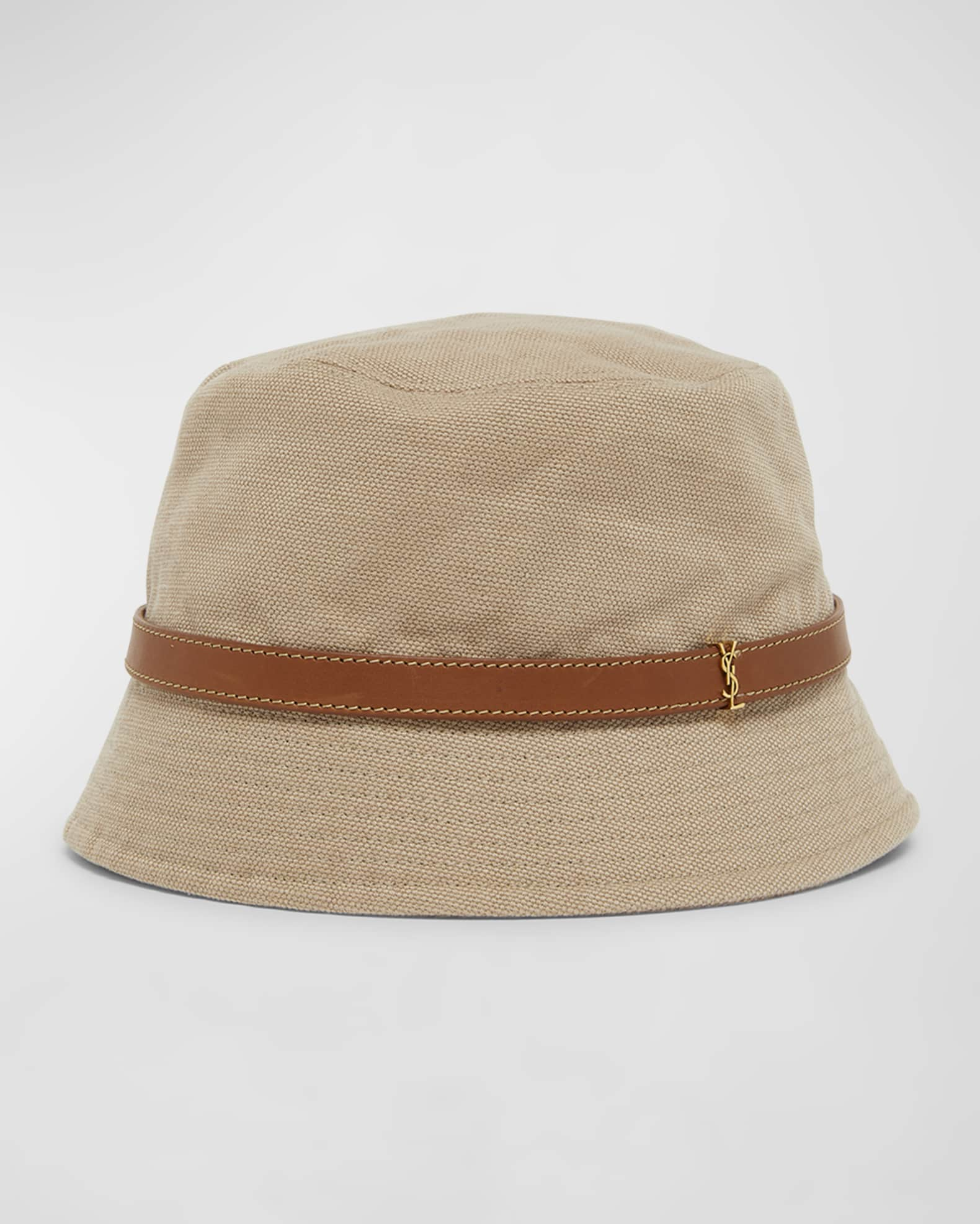 Bucket hat in linen & straw - Dark red