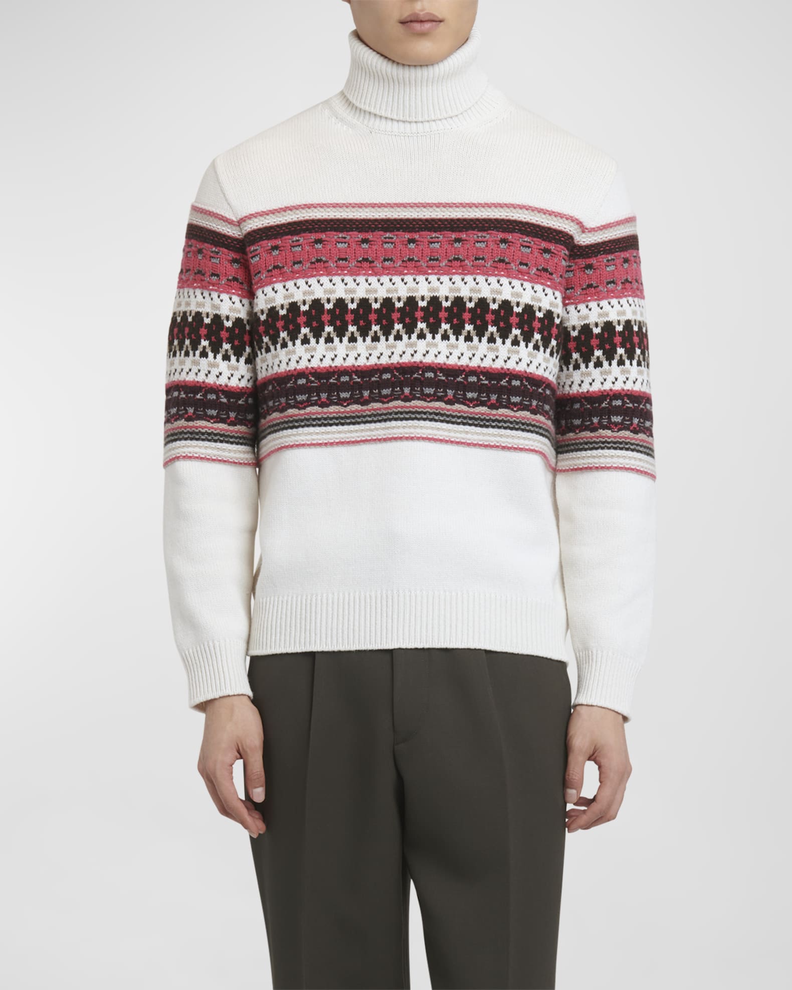 Men's Cashmere Jacquard Fair Isle Turtleneck Sweater - Thumbnail 2