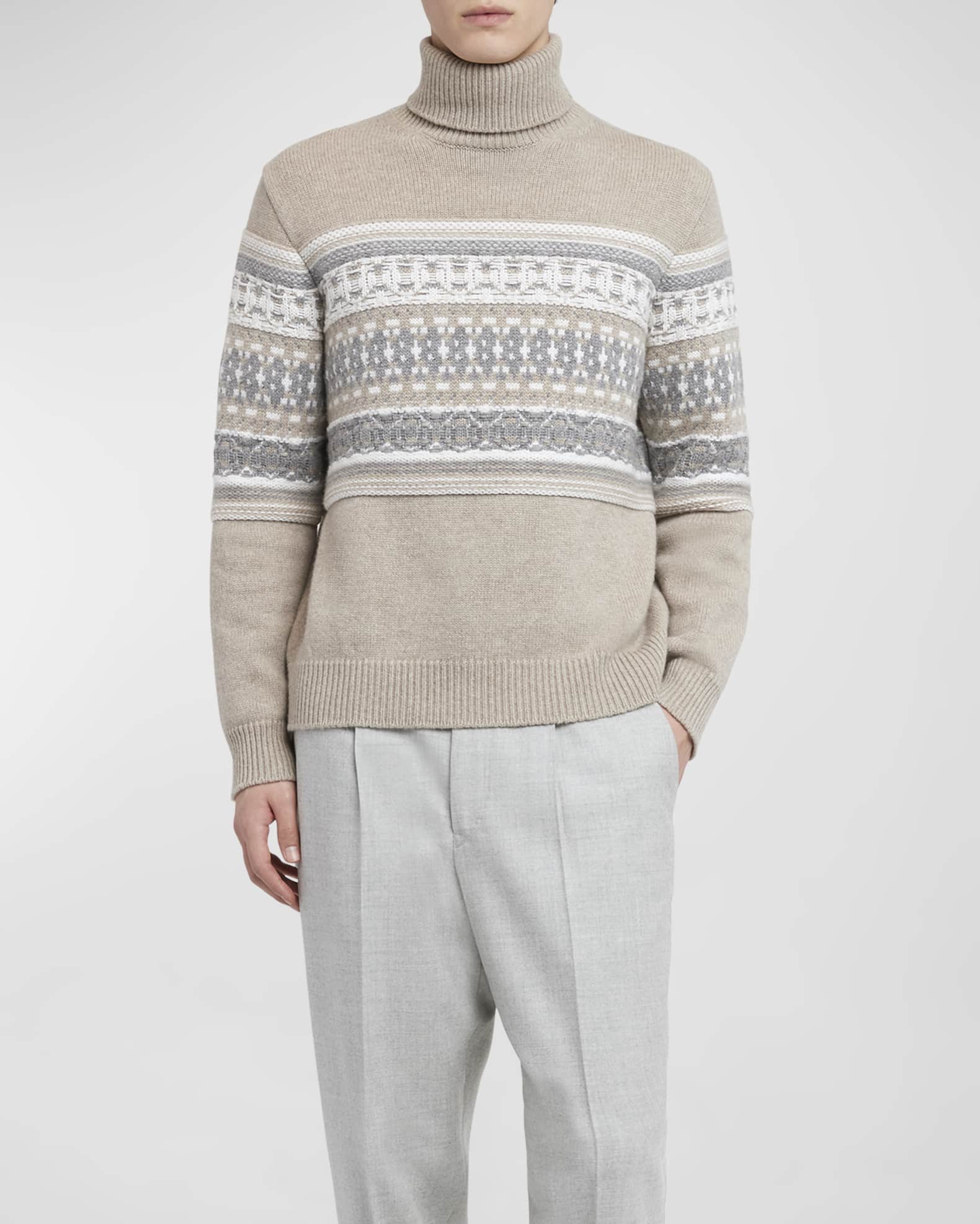 Men's Cashmere Jacquard Fair Isle Turtleneck Sweater - Thumbnail 2