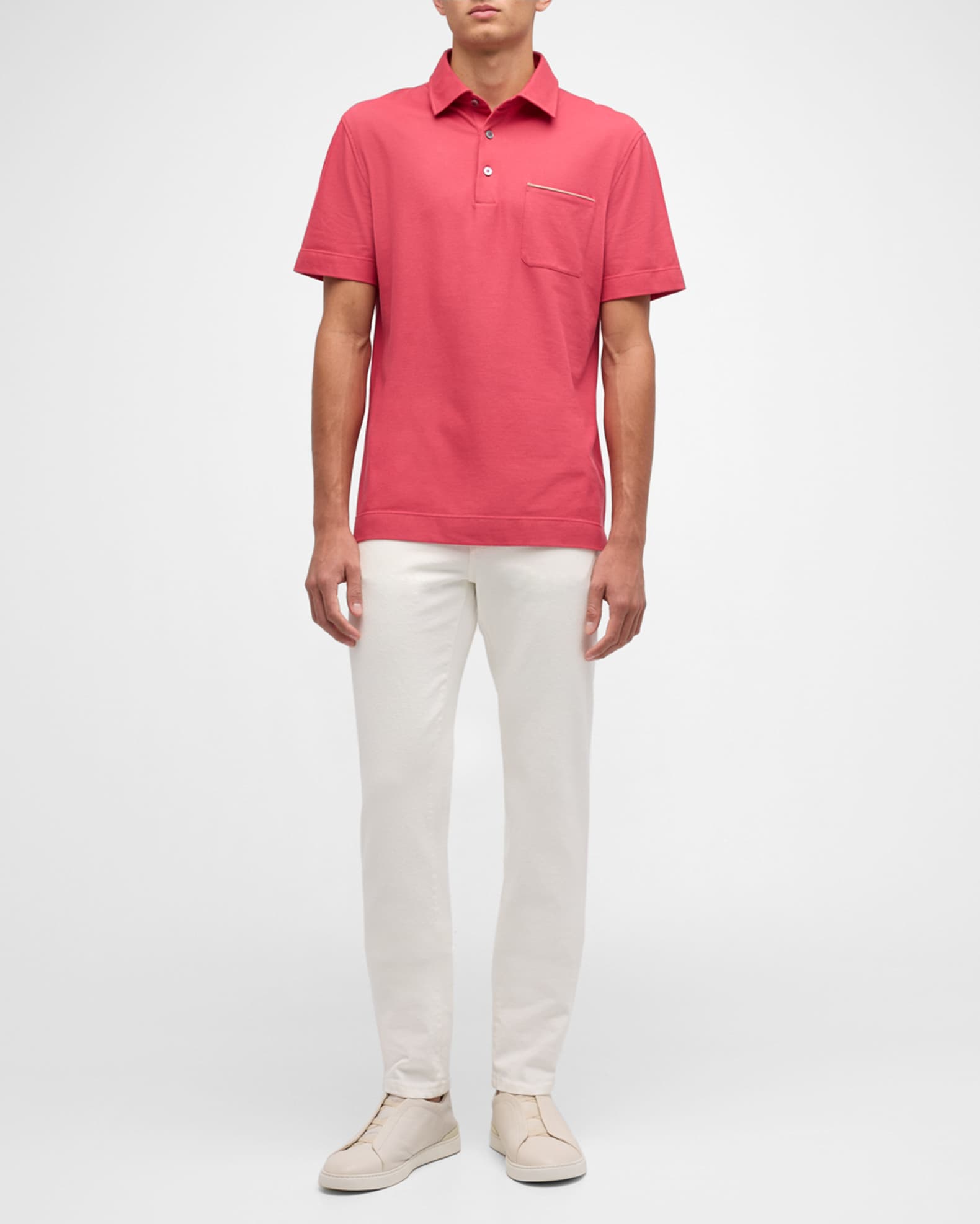 Tシャツ・カットソー ZEGNA FW25 COTTON POLO SHIRT WITH POCKET (UG392A2 G752K09) ZEGNA Men's Cotton Polo Shirt with Leather-Trim Pocket