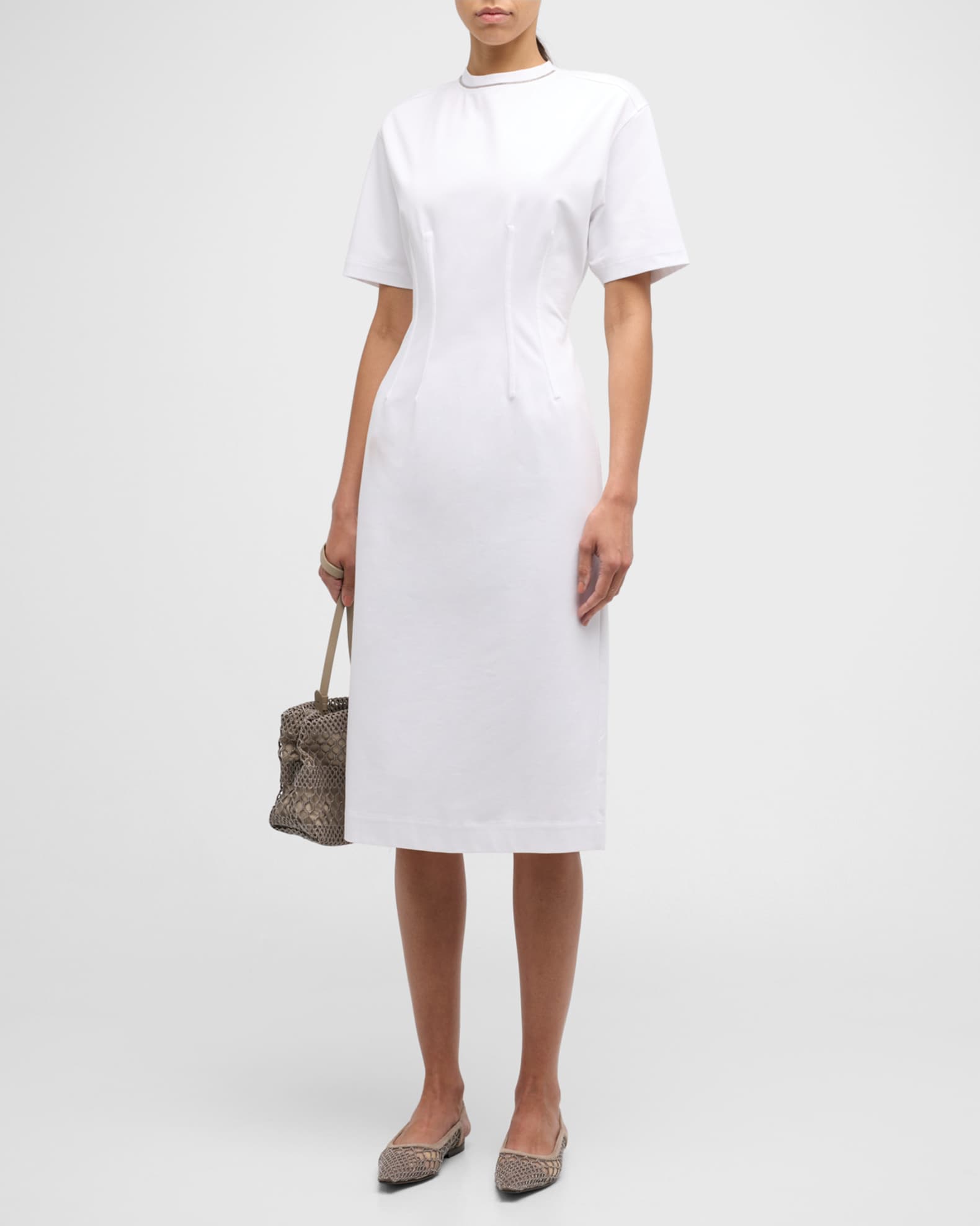 Brunello Cucinelli Monili Trim Corset Techno Couture Jersey Midi T Shirt Dress Neiman Marcus
