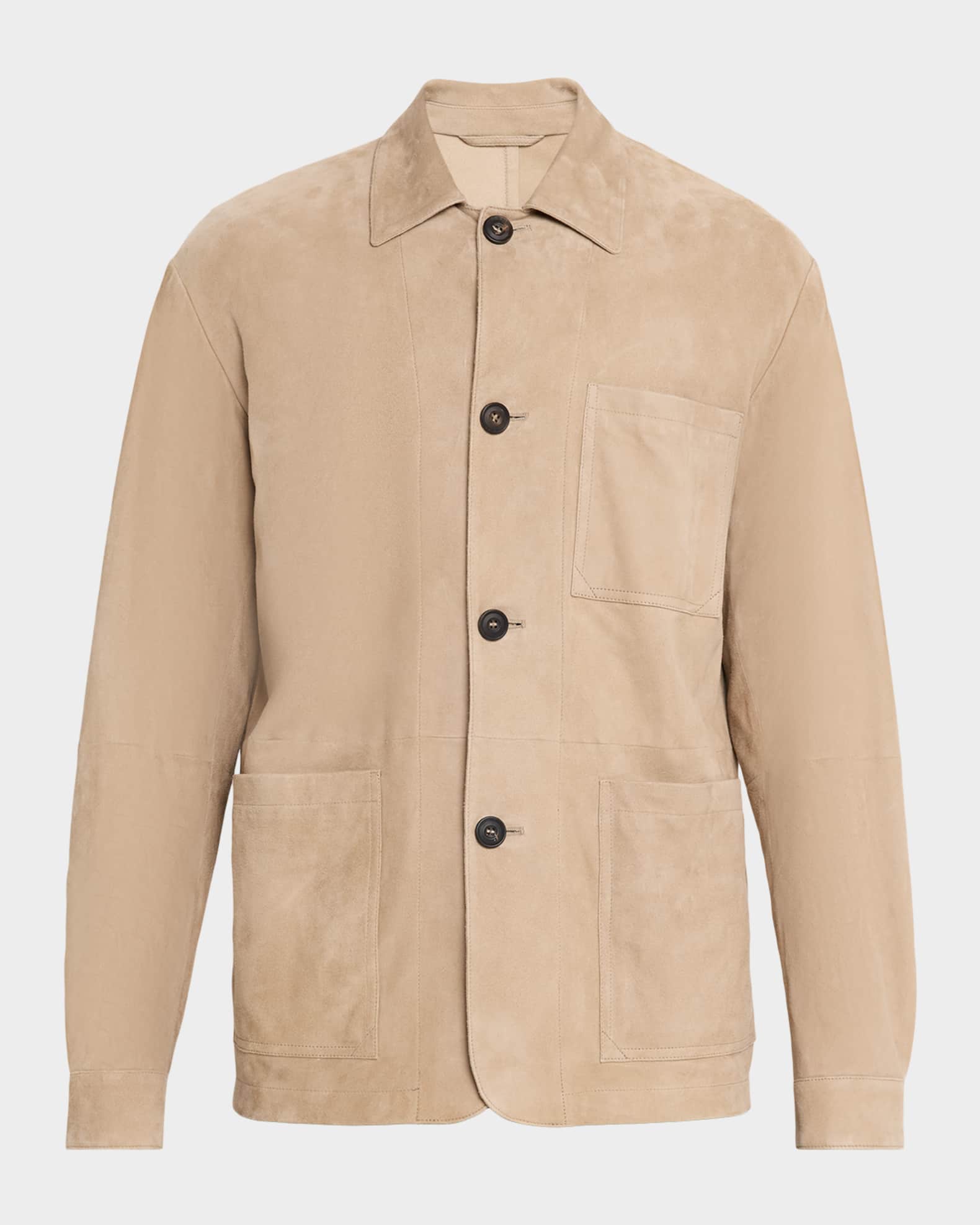 Corneliani Men's Lamb Suede Three-Pocket Shirt Jacket | Neiman Marcus