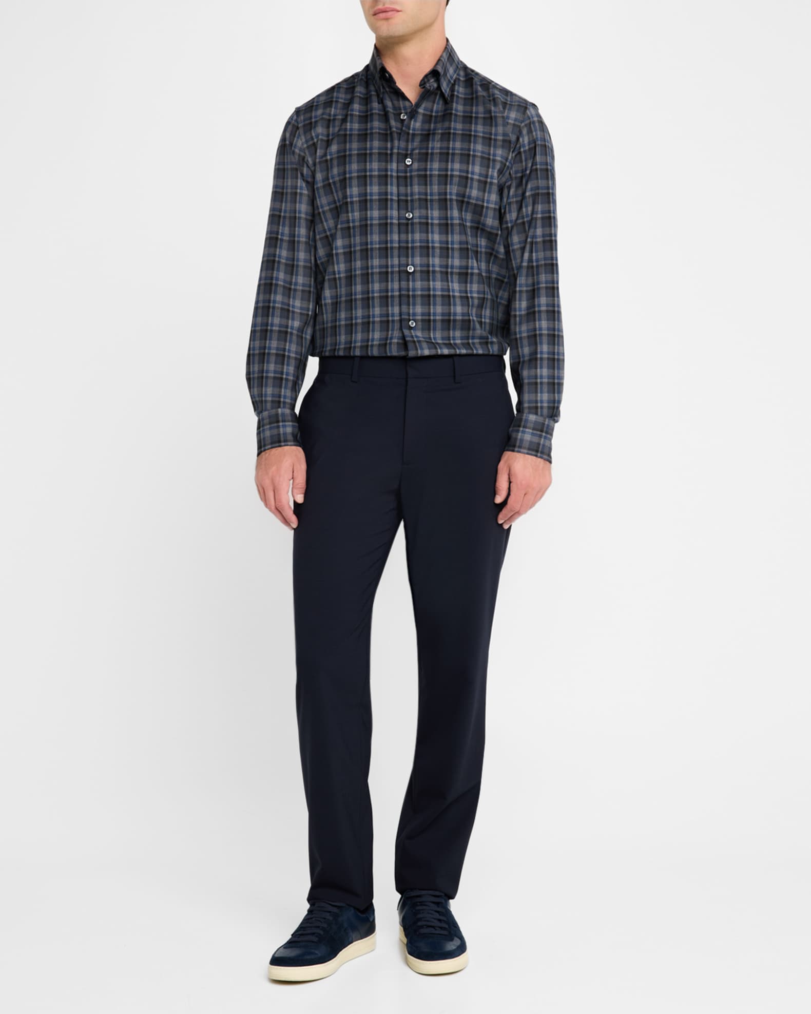 Men's Wool Check Casual Button-Down Shirt 1