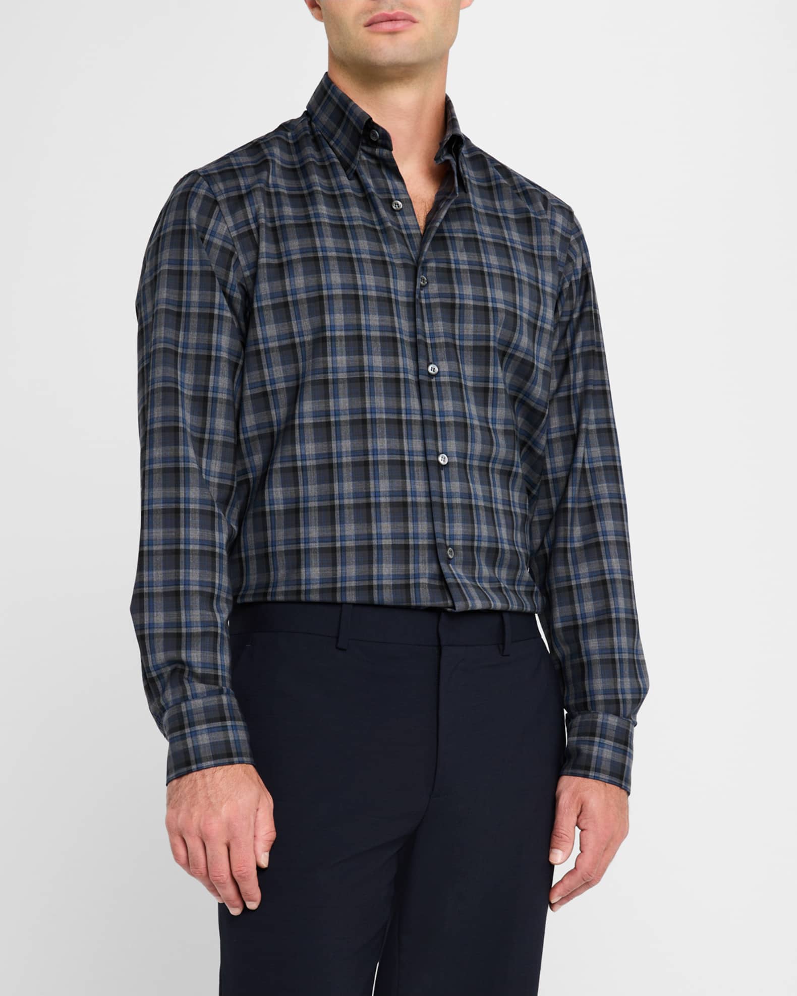 cale カルTASMANIA WOOL CHECK SHIRT サイズ2 Brioni Men's Wool Check Casual Button-Down Shirt | Neiman Marcus
