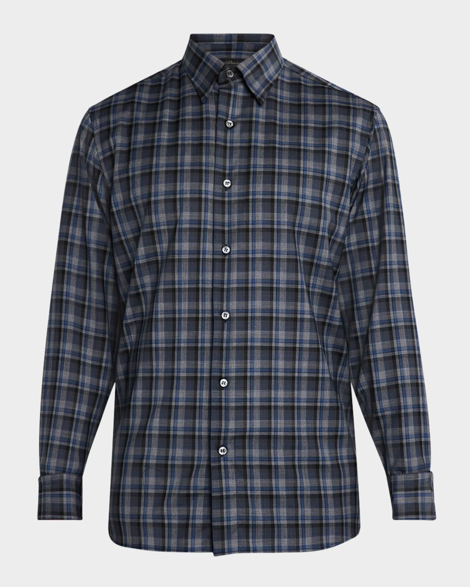 Men's Wool Check Casual Button-Down Shirt 0