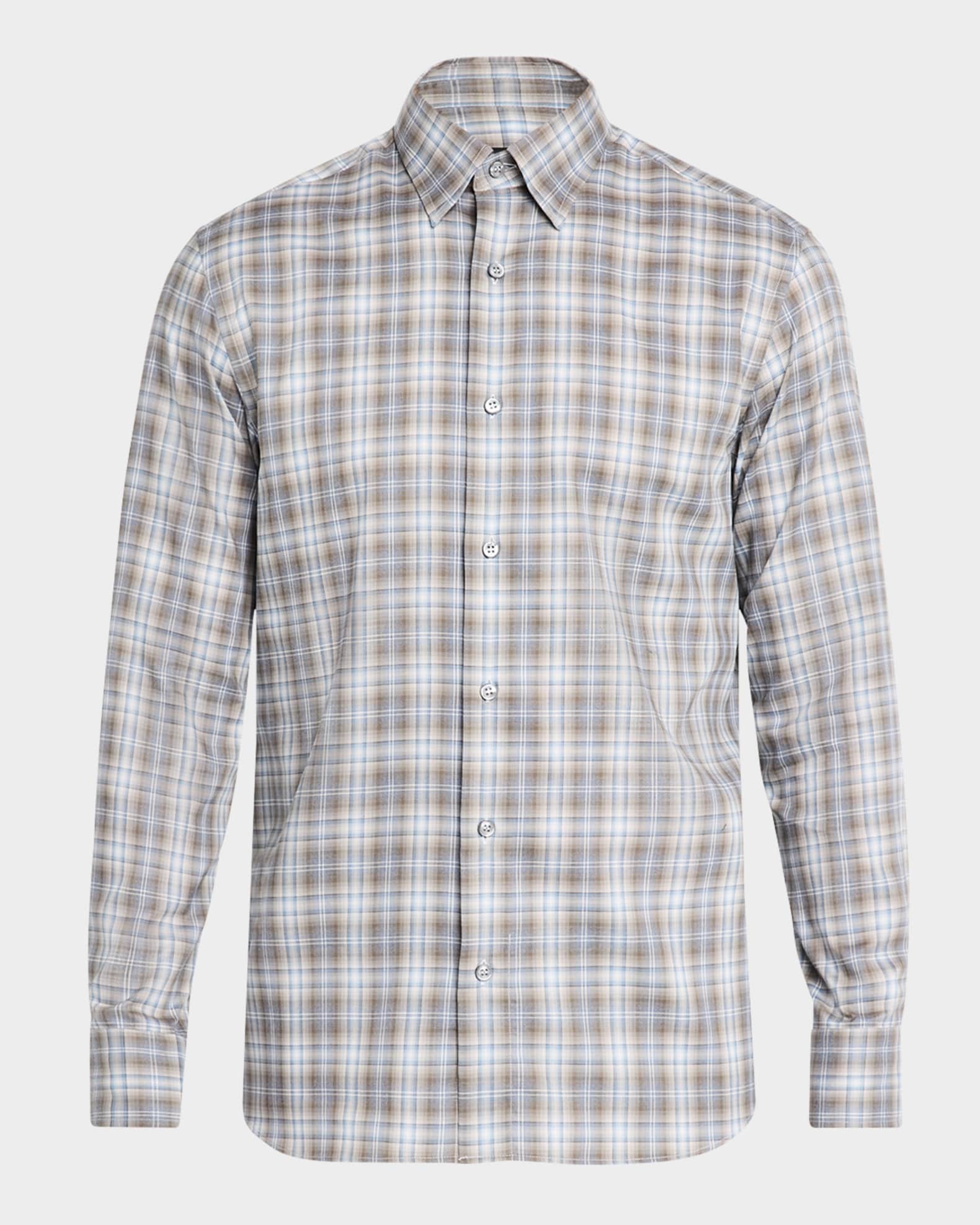 Men's Cotton Check Casual Button-Down Shirt 0