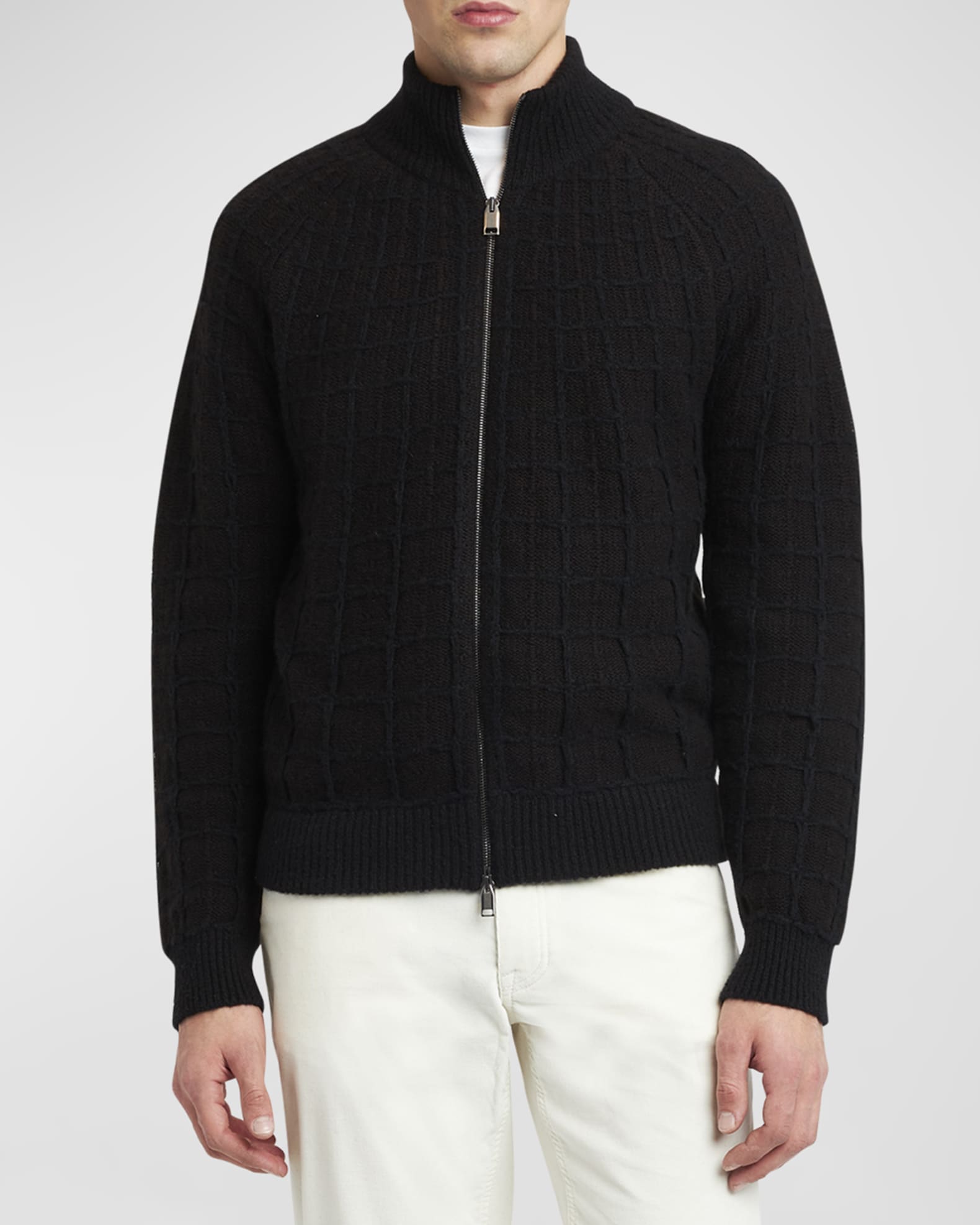 Brioni Men's Cashmere Jacquard Full-Zip Sweater | Neiman Marcus