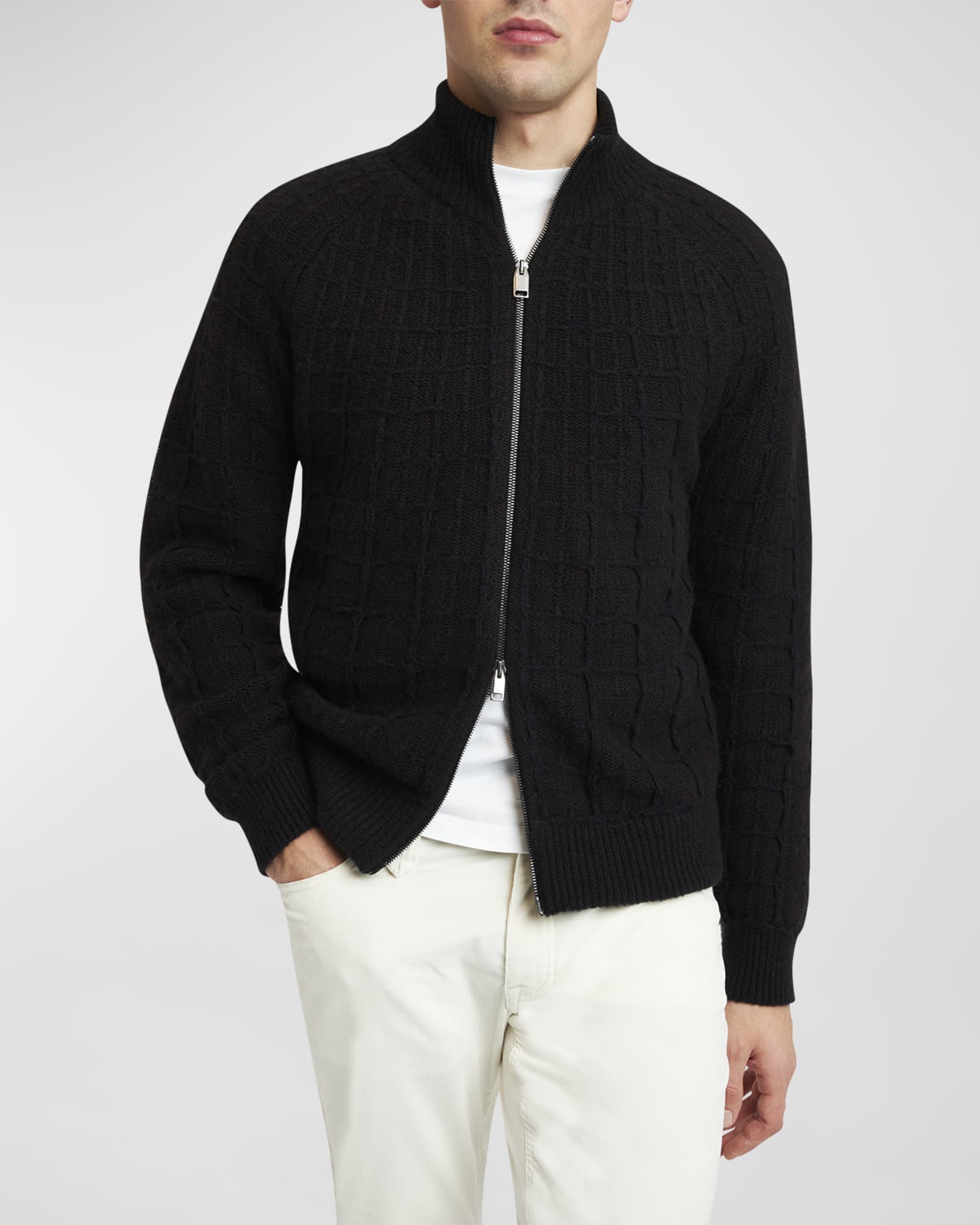 Brioni Men's Cashmere Jacquard Full-Zip Sweater | Neiman Marcus
