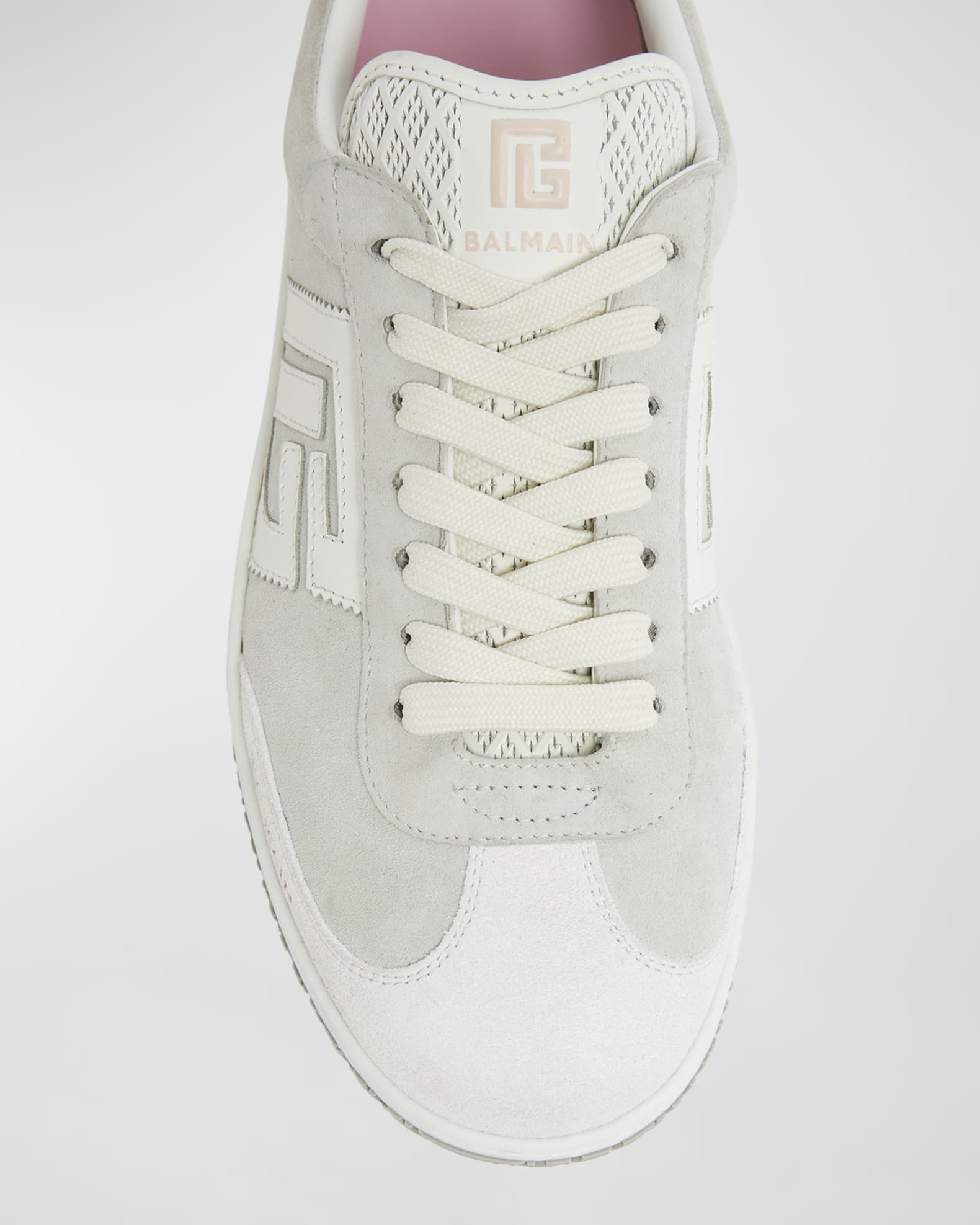 Balmain Swan Mixed Leather Low Top Sneakers Neiman Marcus