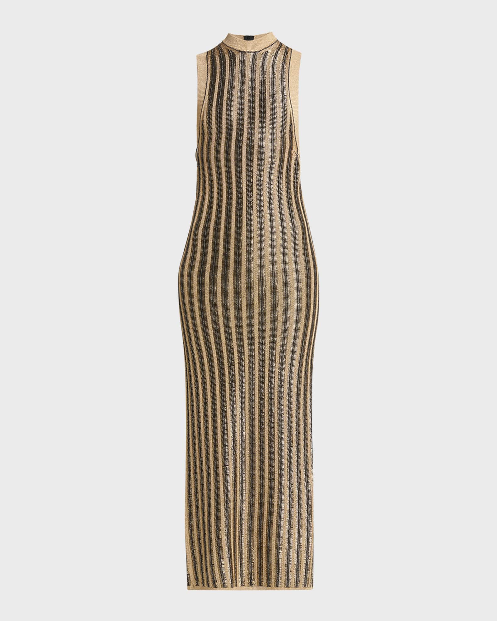 Lurex Ribbed Knit Midi Dress 0