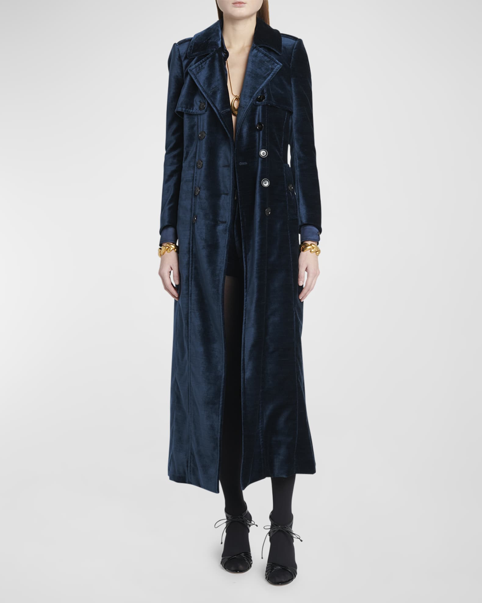 TOM FORD Belted Long Velvet Trench Coat Neiman Marcus
