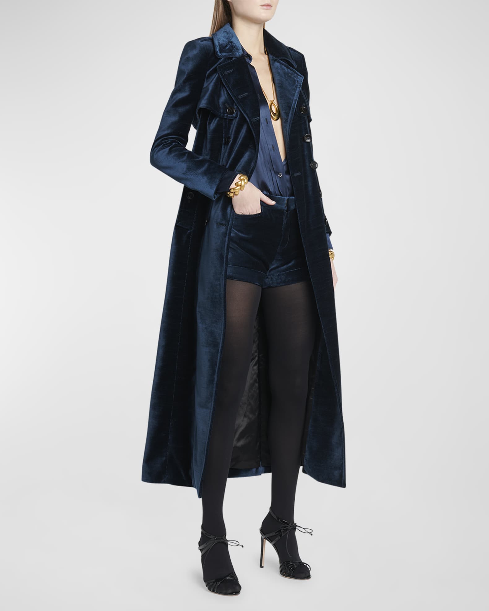 Blue velvet trench coat store