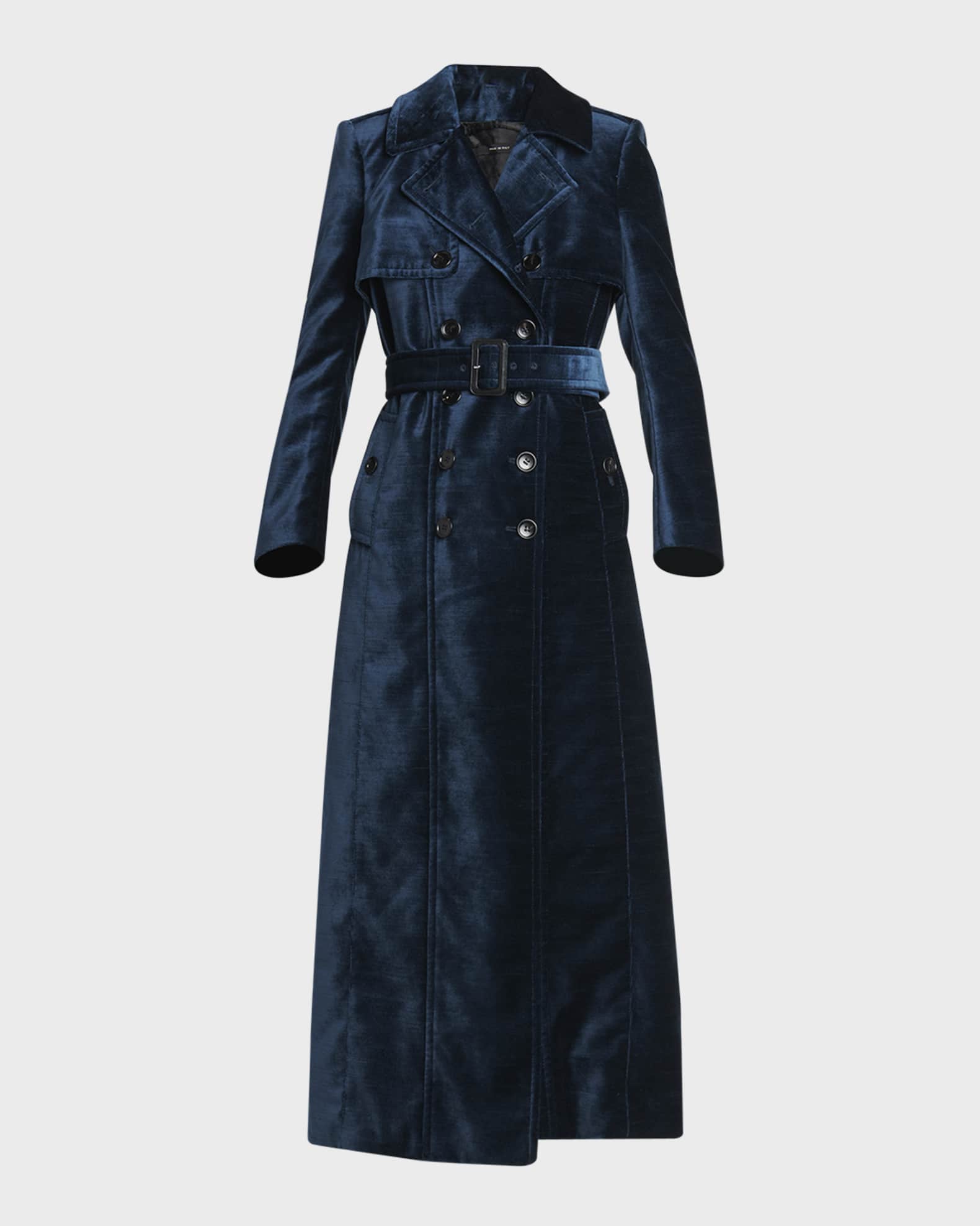 Belted Long Velvet Trench Coat