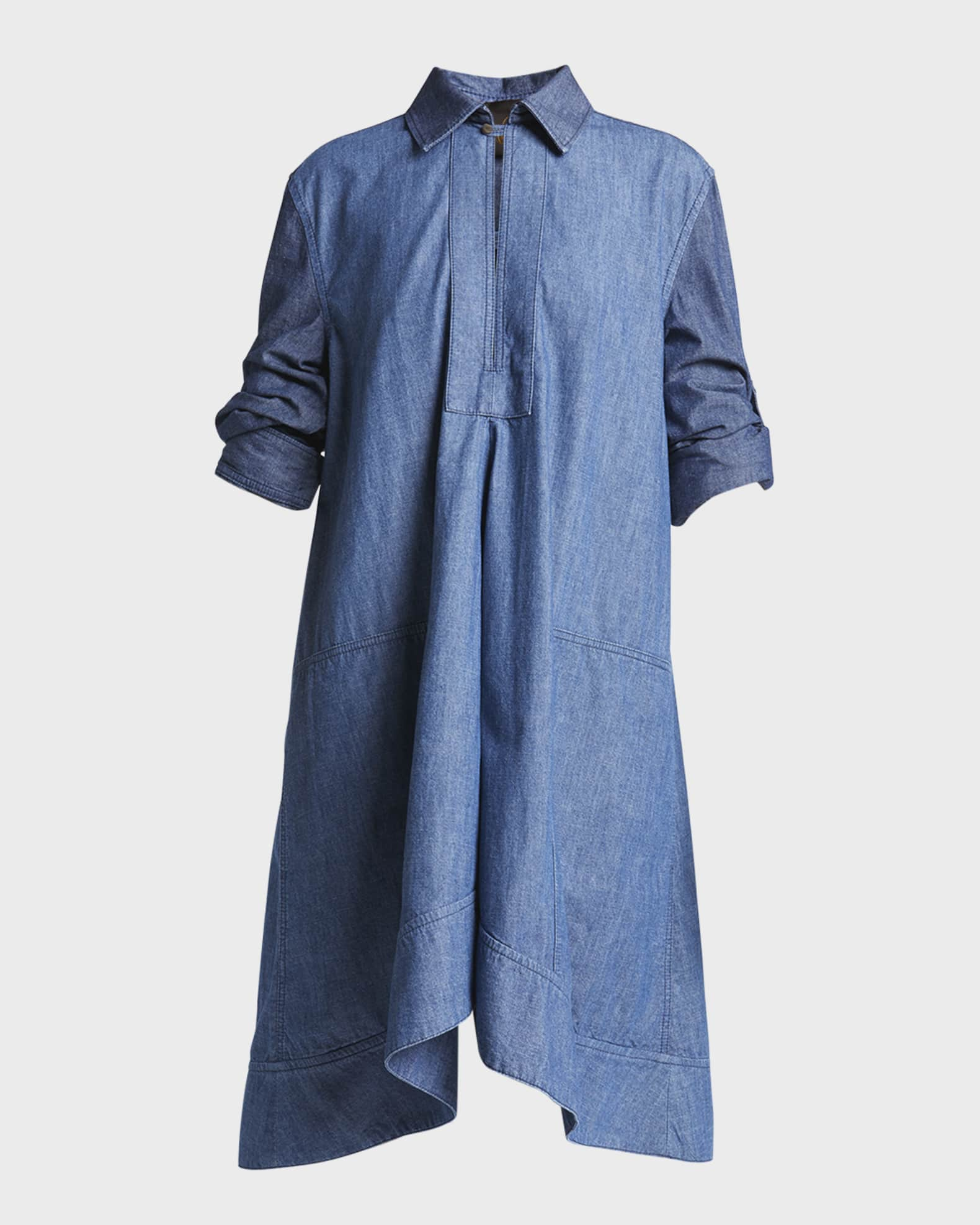 Loewe x Paula Ibiza Denim Wrap Tunic Dress with Rolled Cuff Sleeves |  Neiman Marcus