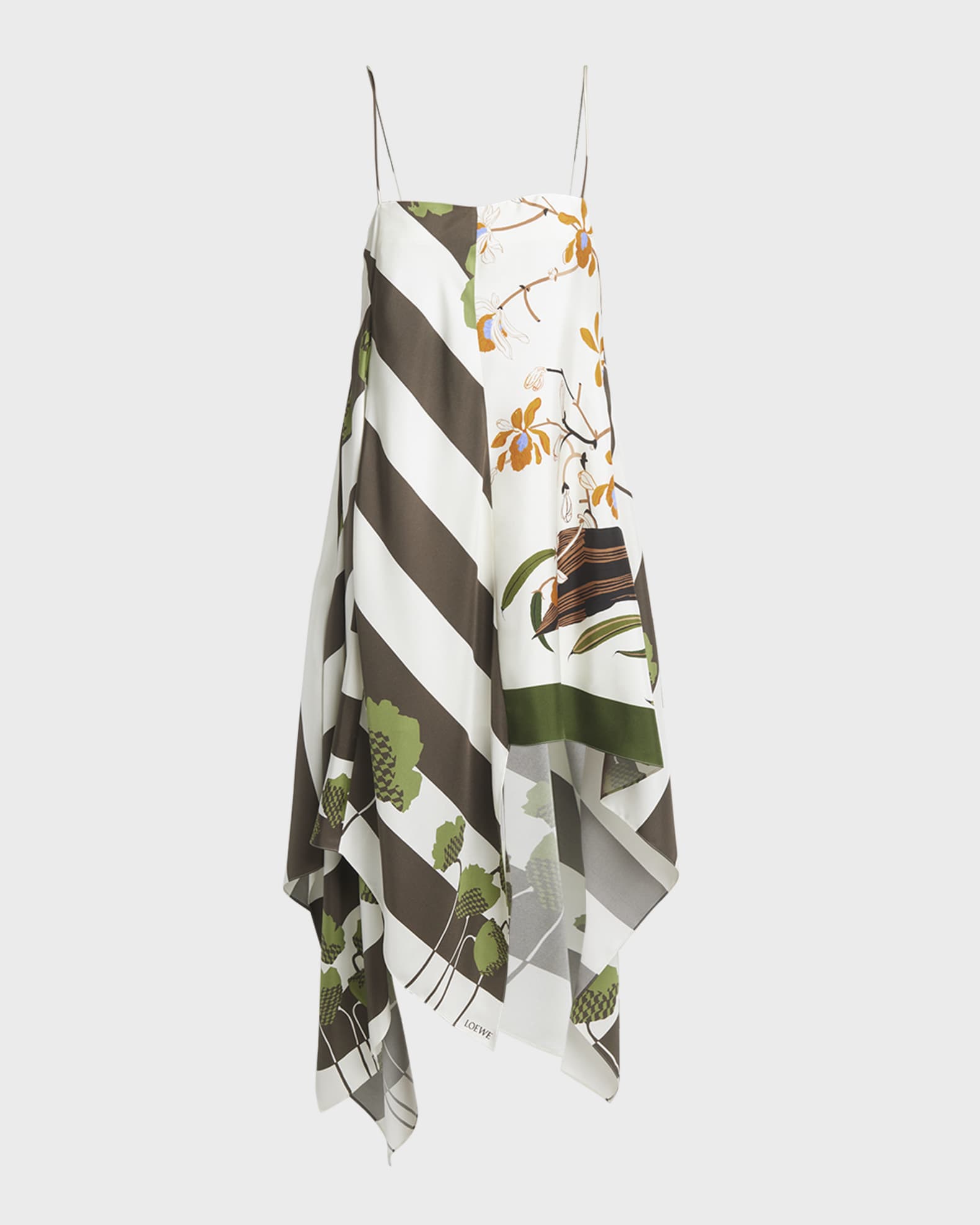 Loewe x Paula Ibiza Asymmetric Multi-Print Slip Dress | Neiman Marcus