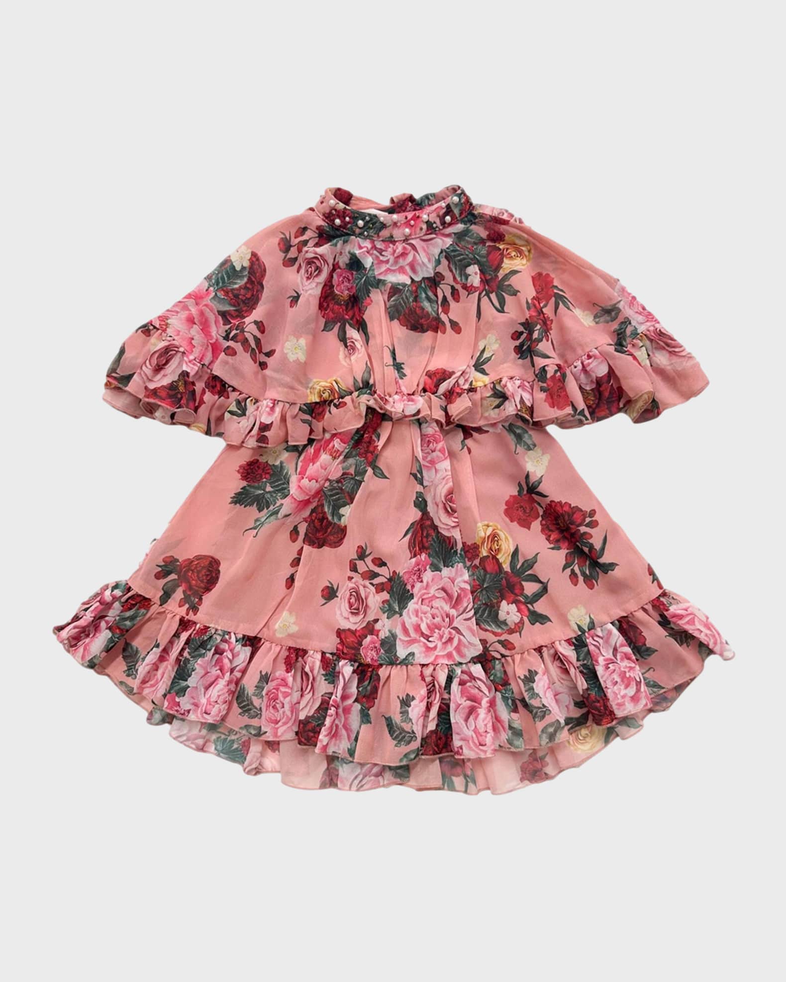 Girl's Flora Ruffle-Trim Dress, Size 12M-10 0