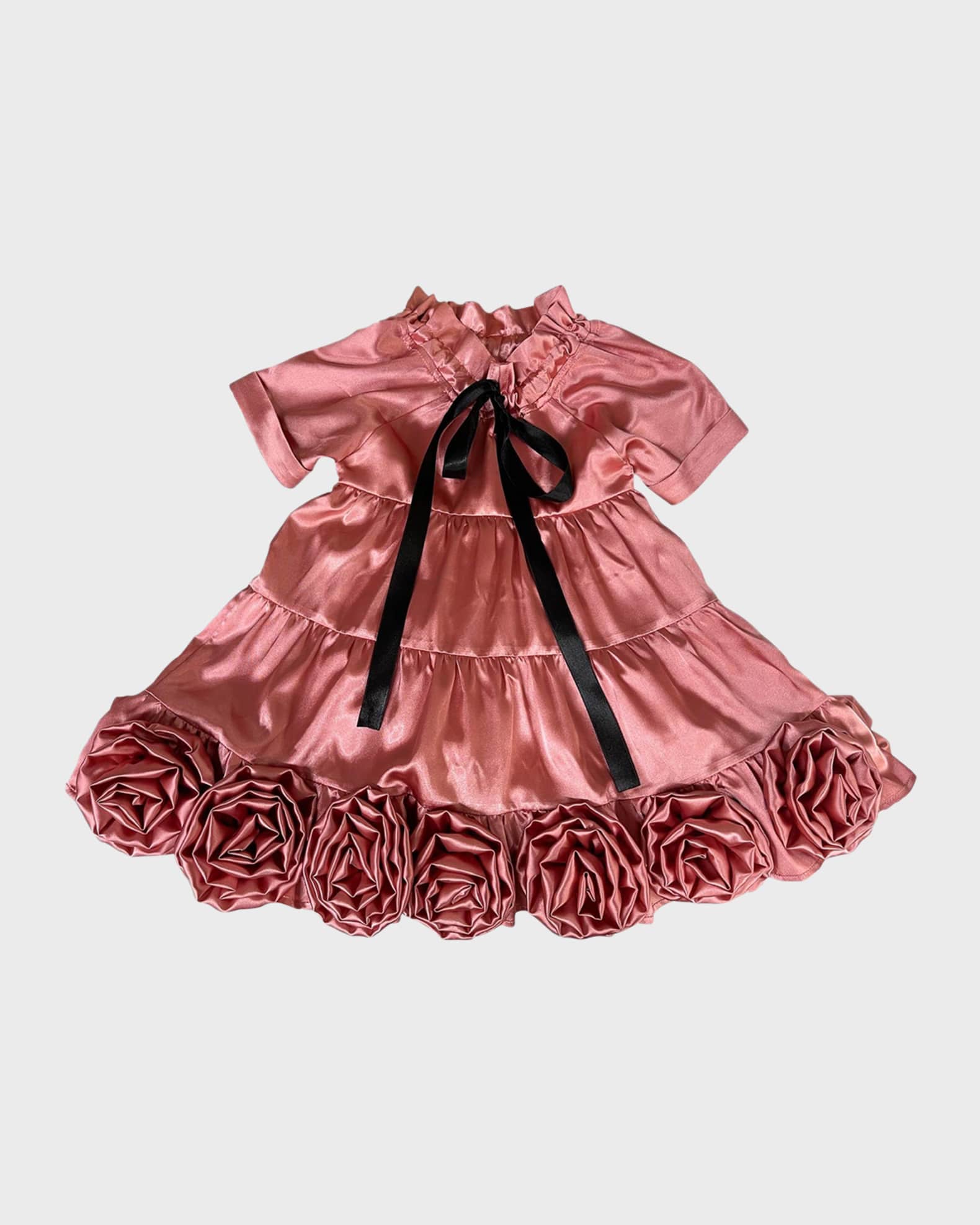 Petite Maison Kids Girl's Satin Rose Trim Dress, Size 12M8 Neiman Marcus