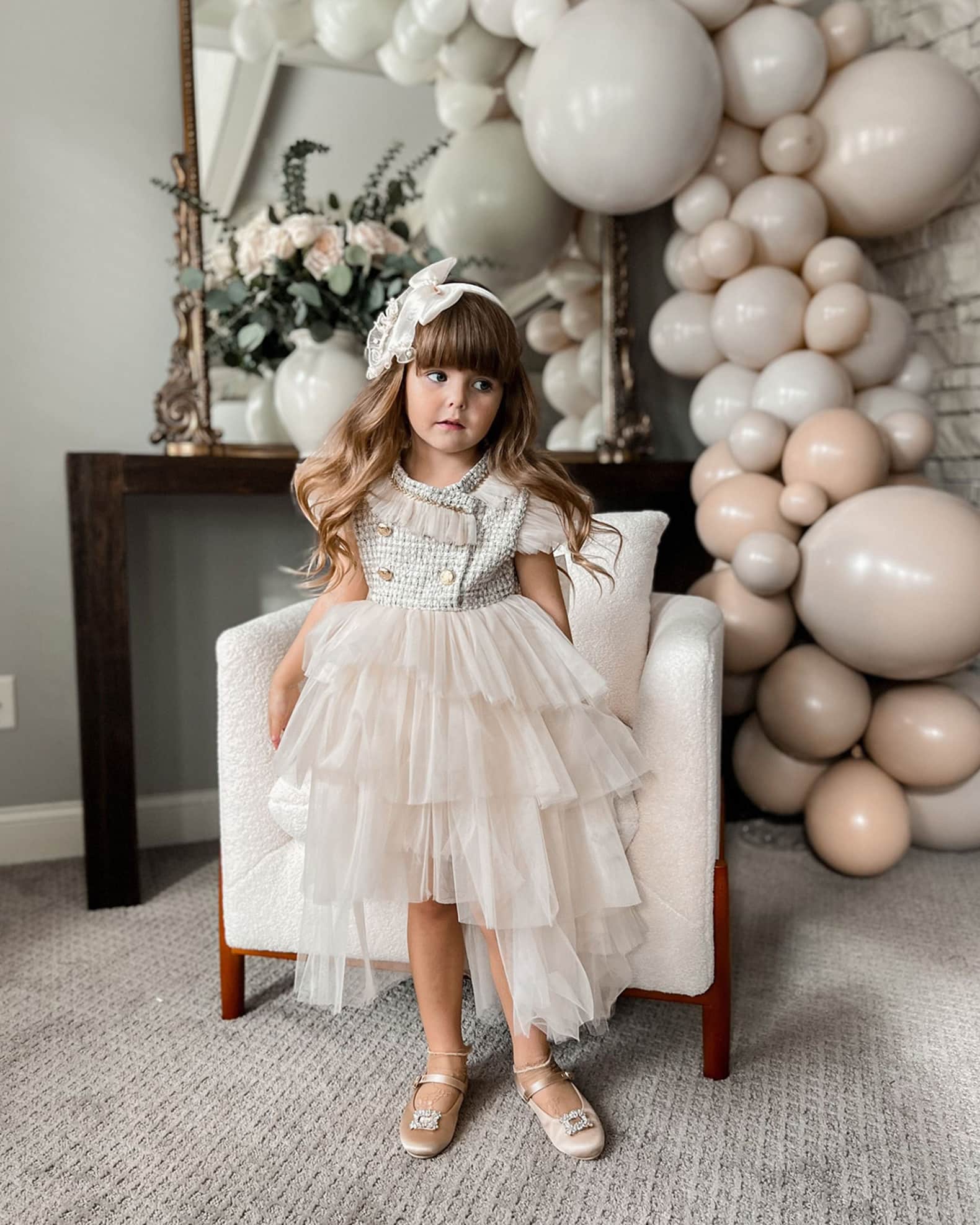Girl's Fira Tweed and Tulle Layered Dress, Size 12M-10 1
