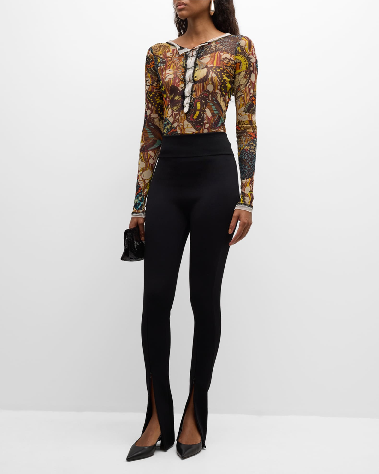 Jean Paul Gaultier Butterfly Mesh LaceUp Top Neiman Marcus