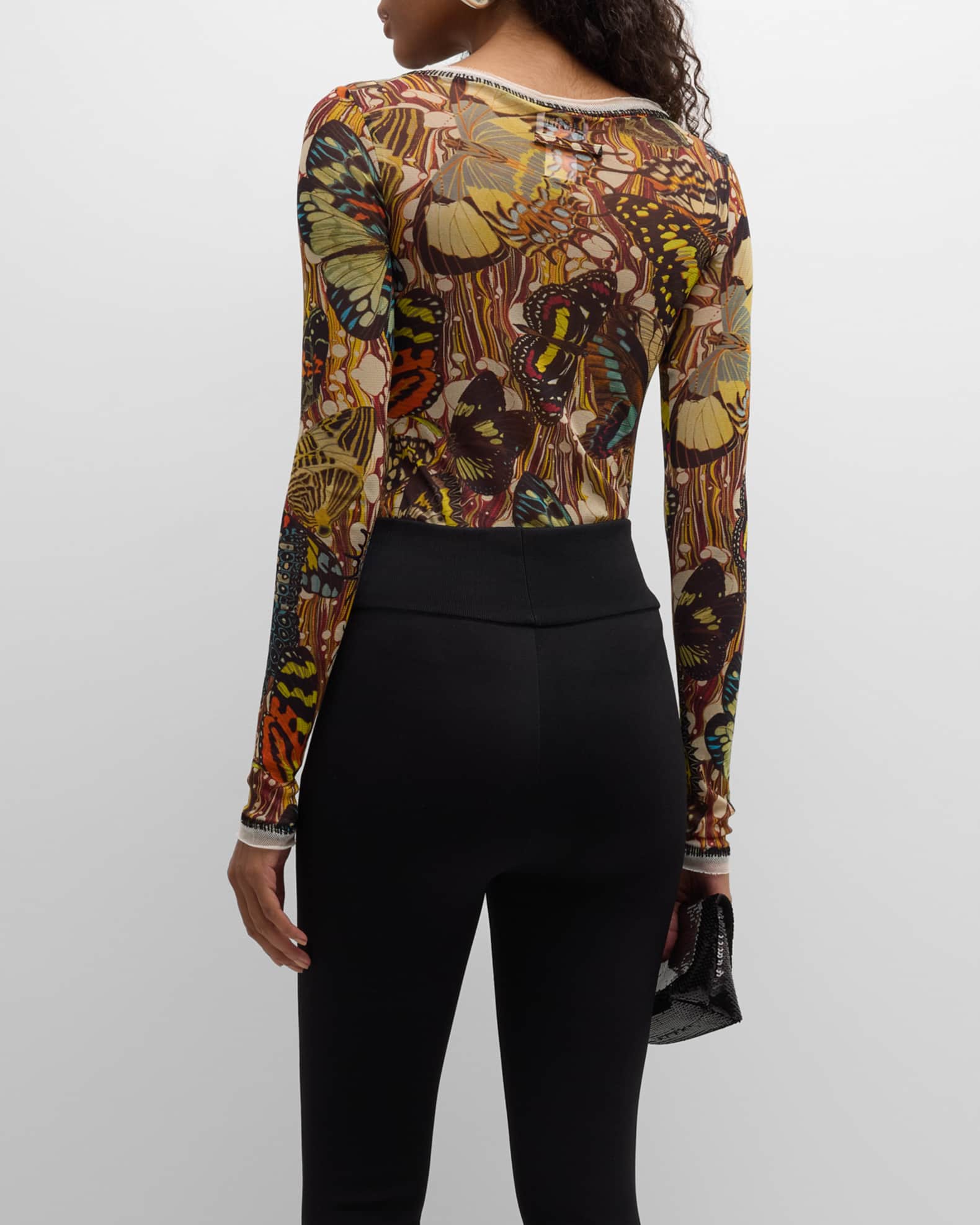 Jean Paul Gaultier Butterfly Mesh LaceUp Top Neiman Marcus