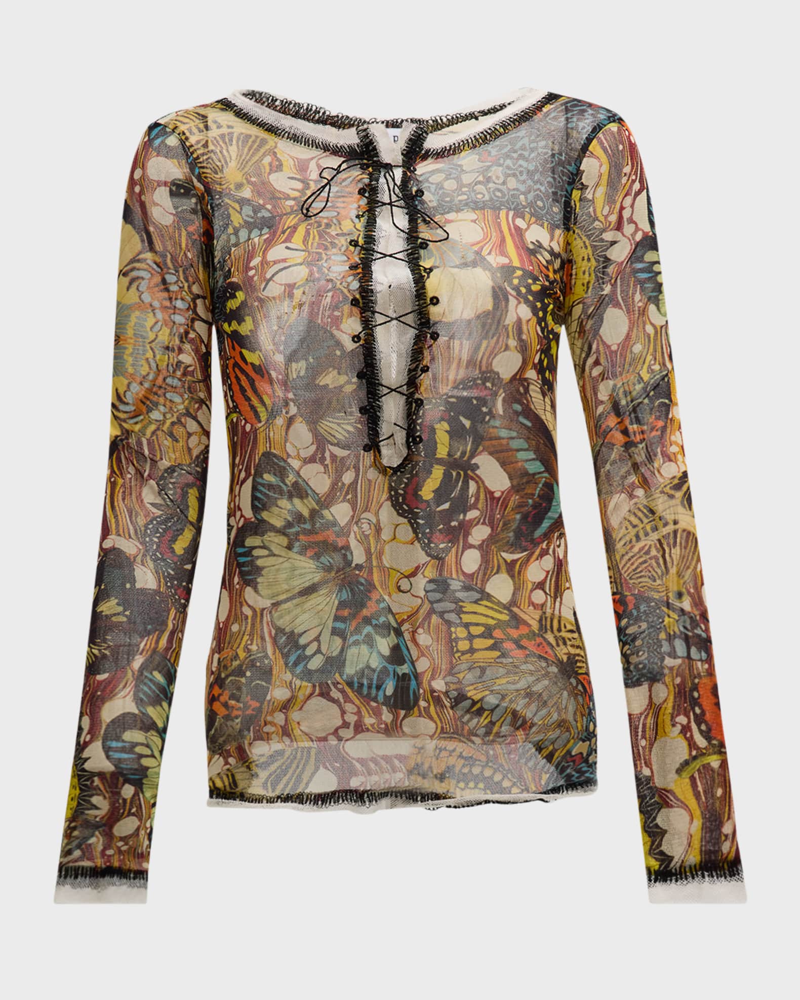 Jean Paul Gaultier Butterfly Mesh LaceUp Top Neiman Marcus