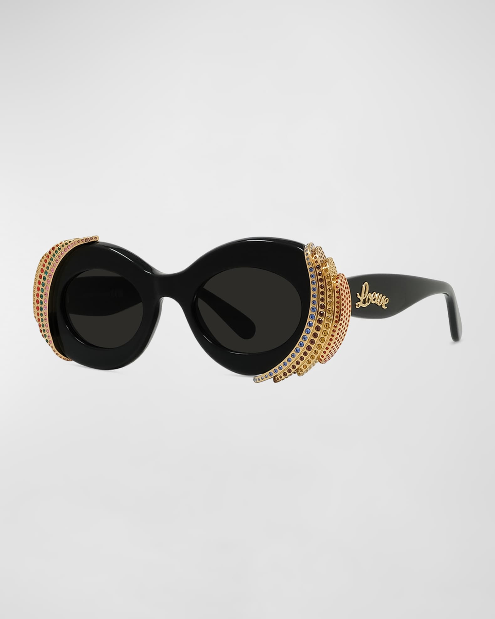 Loewe Embellished Acetate & Metal Oval Sunglasses