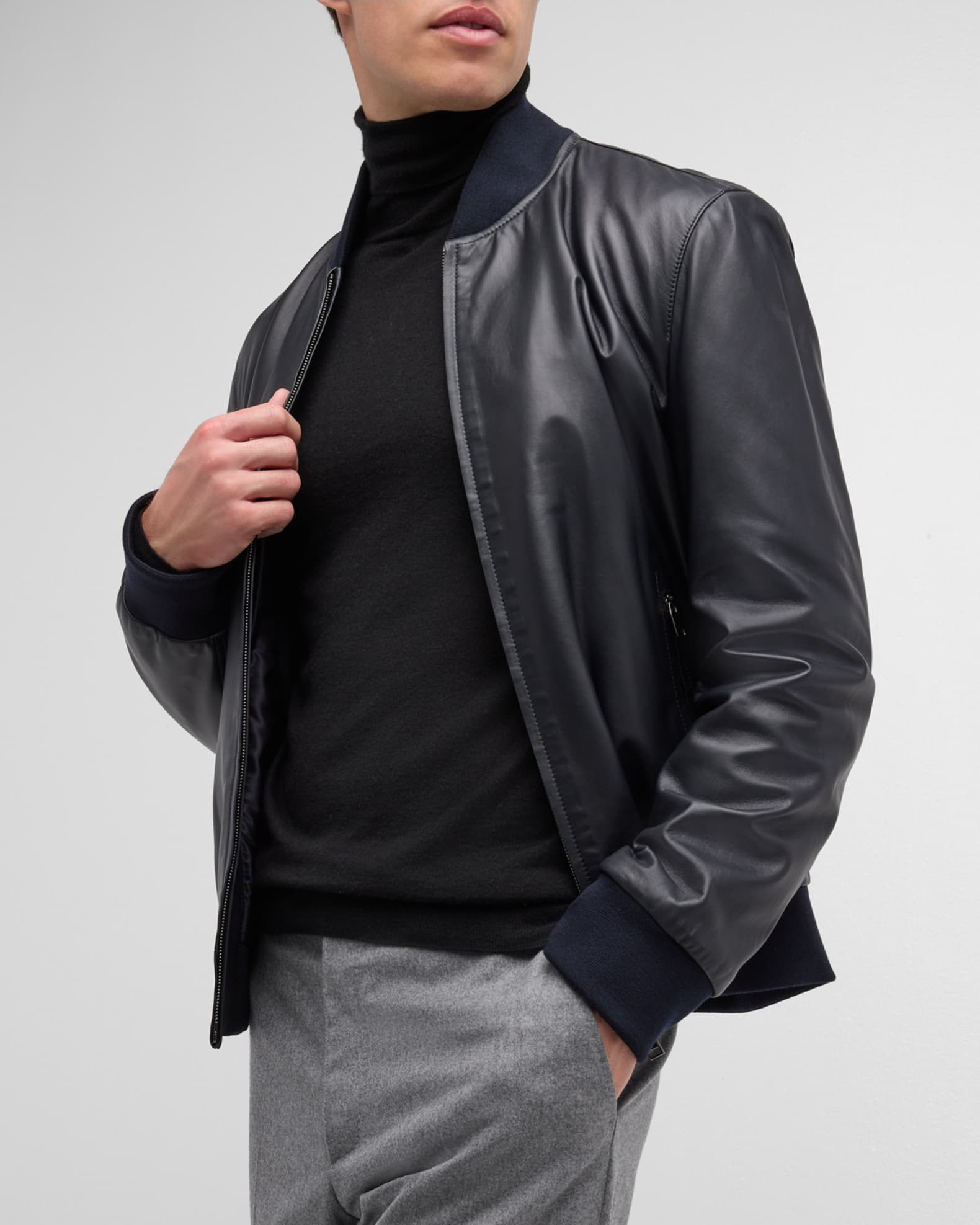 Brioni Men's Classic Leather Bomber Jacket | Neiman Marcus