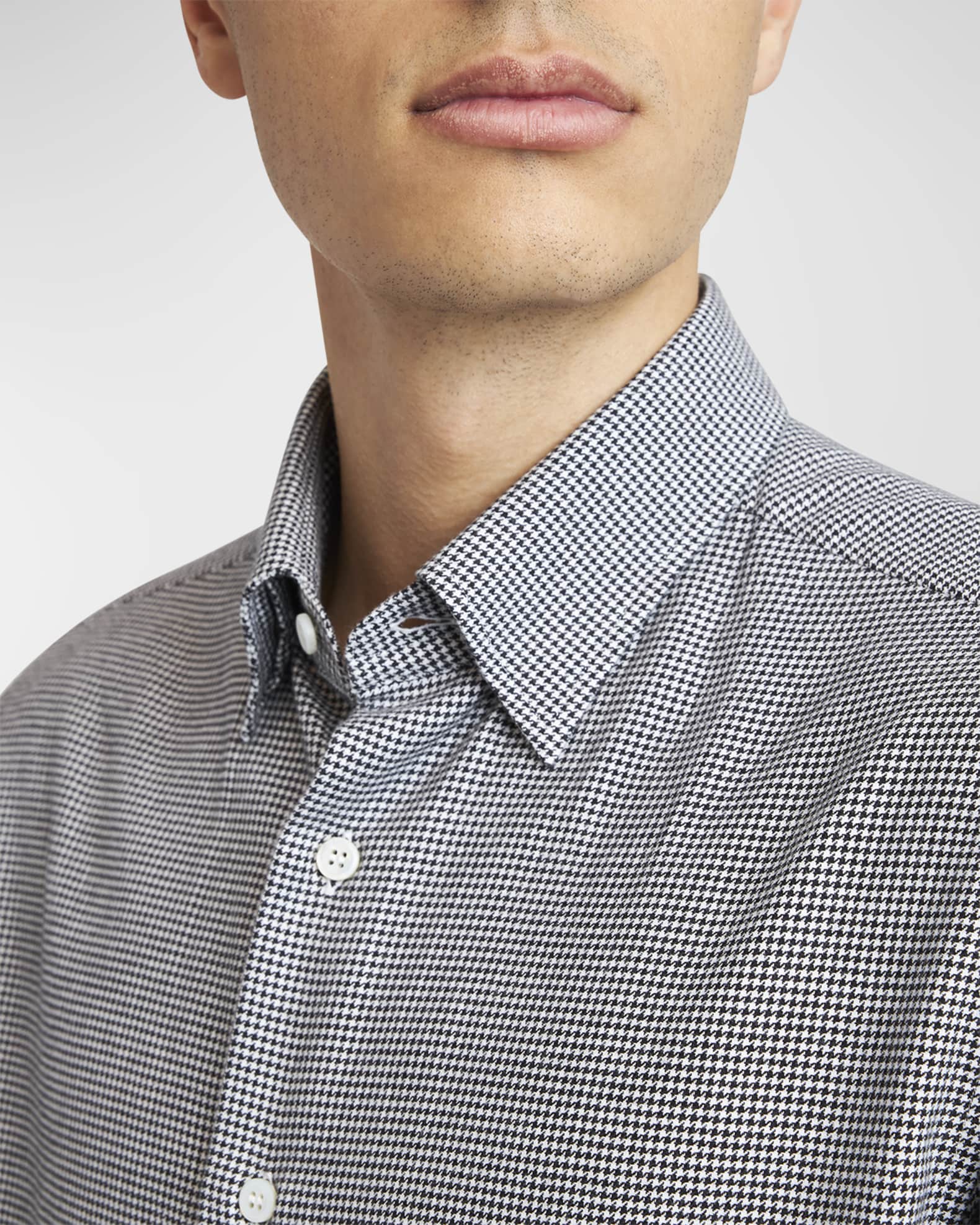 Mens Mini Houndstooth Shirt in Mid Grey Marl