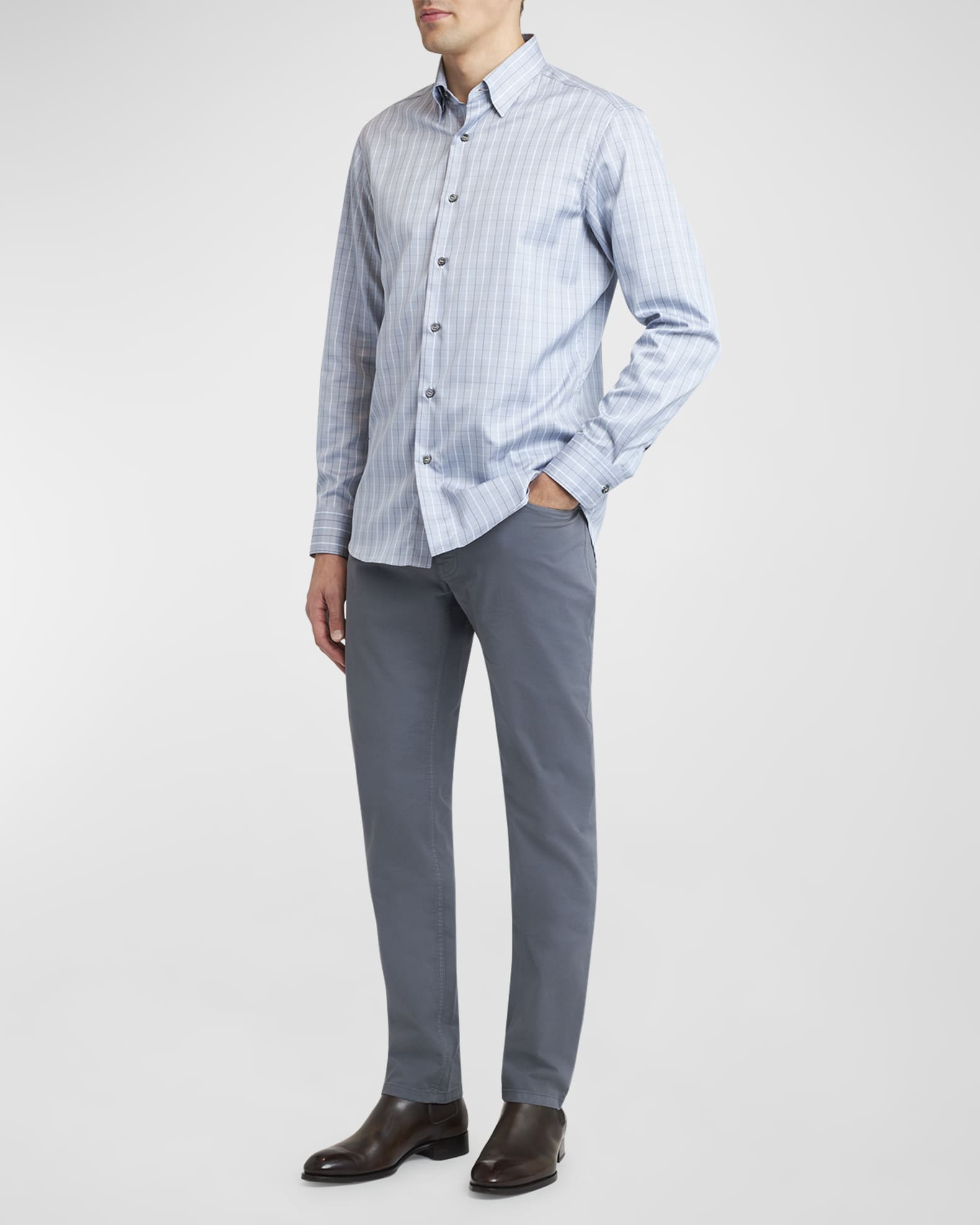 Men's Cotton Grid Check Sport Shirt 1