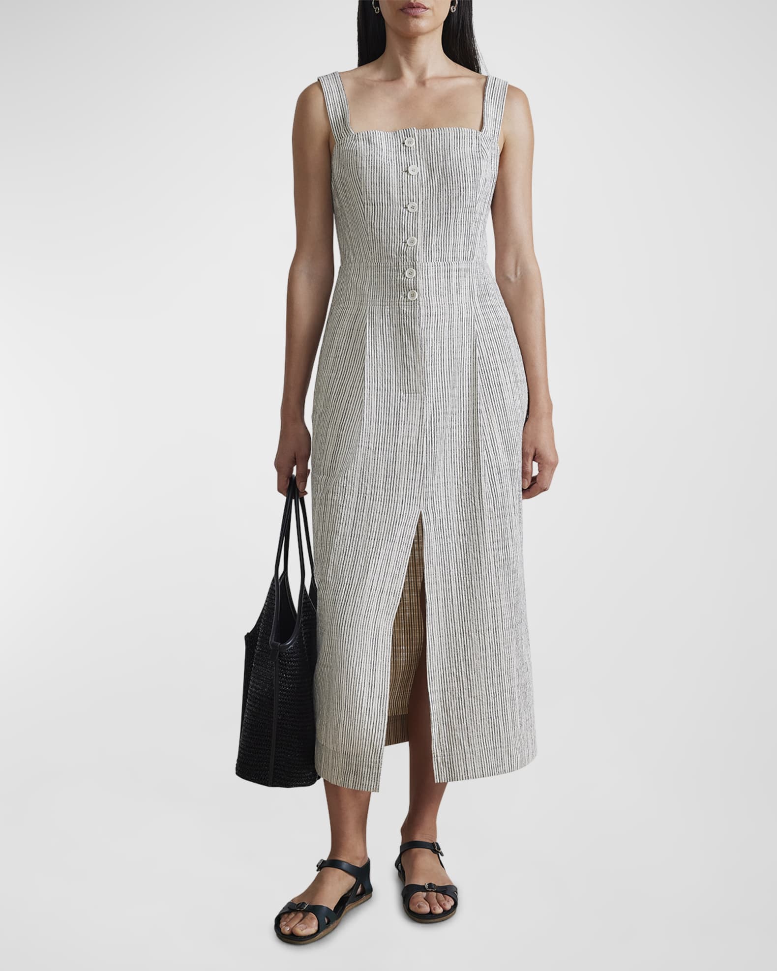 Apiece Apart Berel Sleeveless Striped Square-Neck Midi Dress | Neiman ...