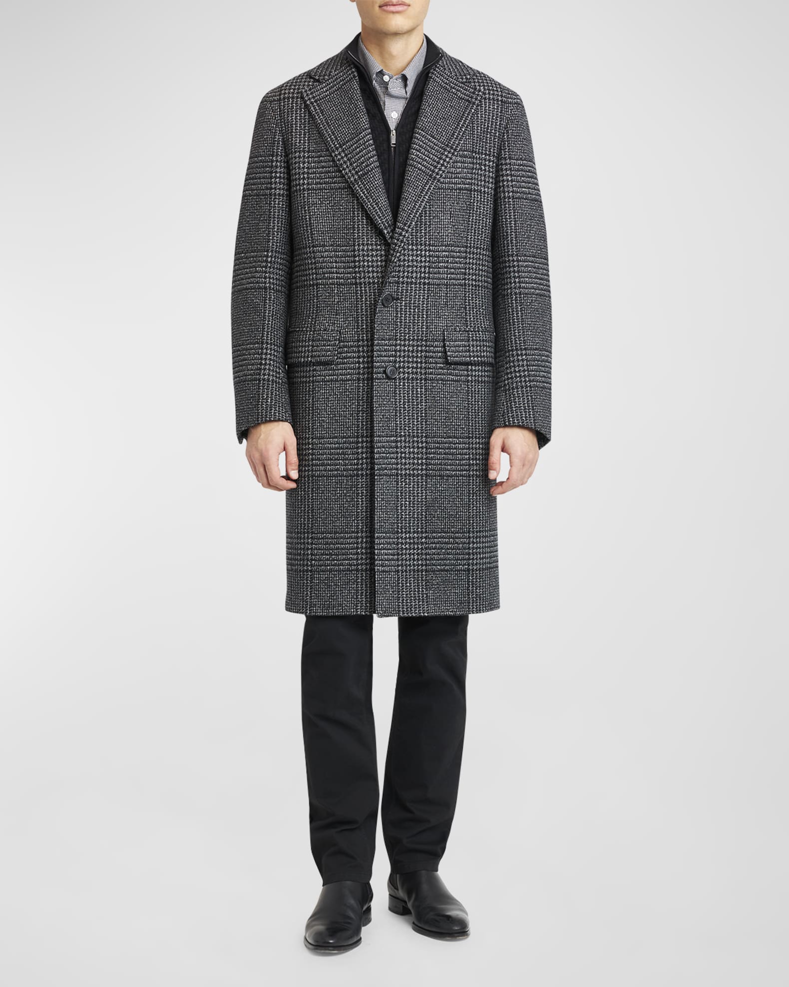 Men's Wool-Cashmere Plaid Topcoat 1