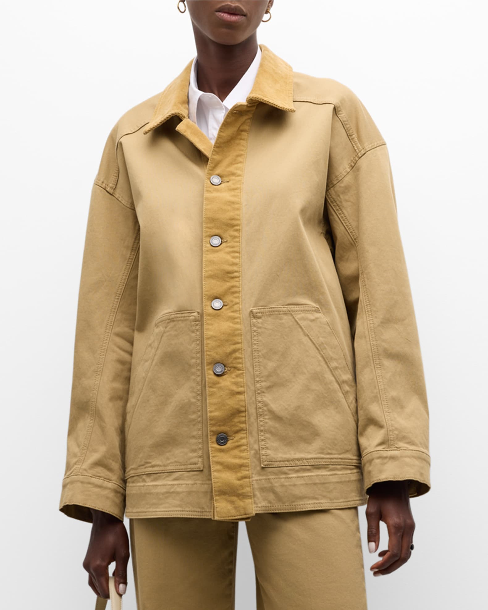 Vanessa Bruno Dracy Corduroy Trim Cotton Jacket Mastic