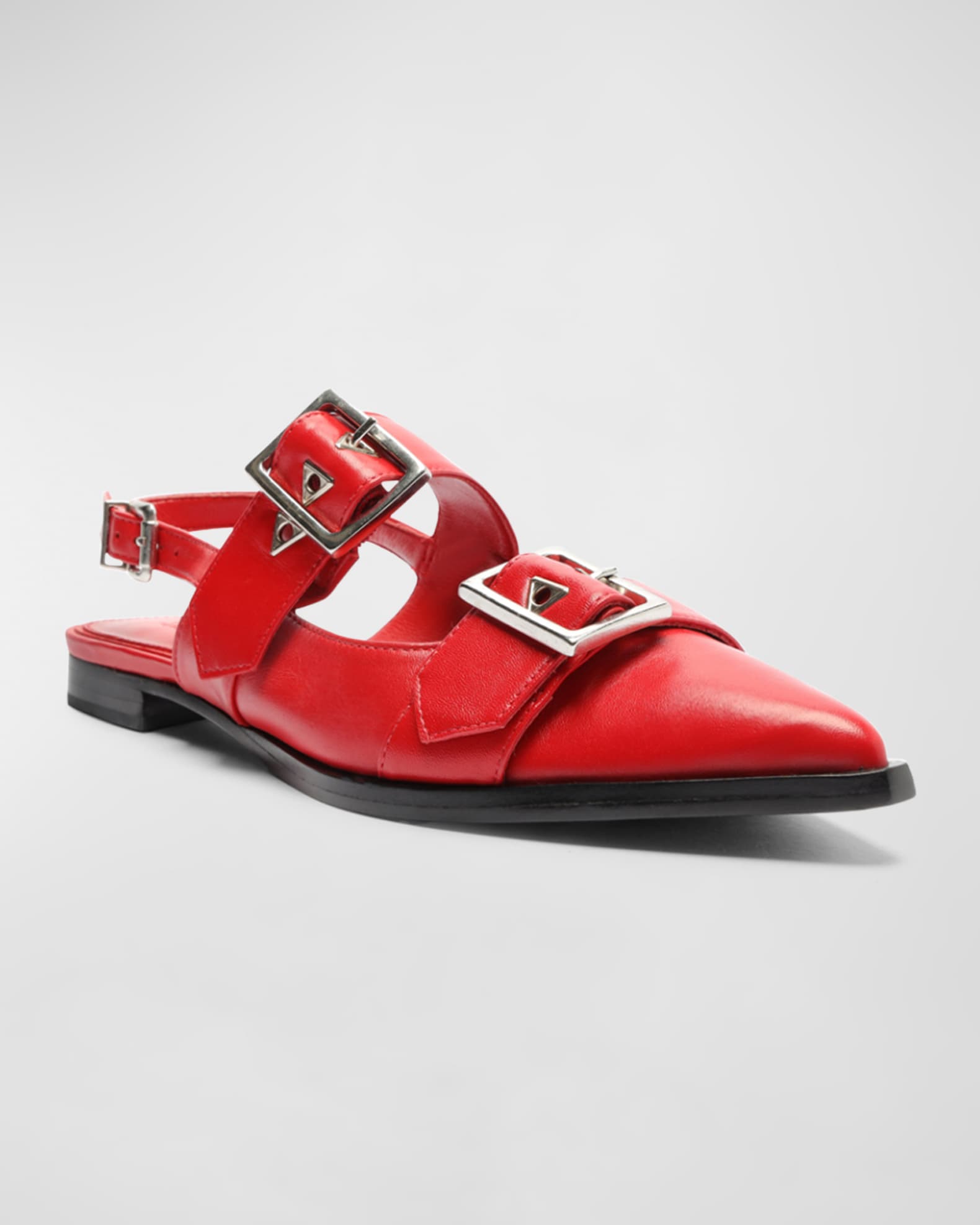 SCHUTZ Women's Darla Sling Flats - Pointed Toe With Buckle Strap & Cushioned Footbed