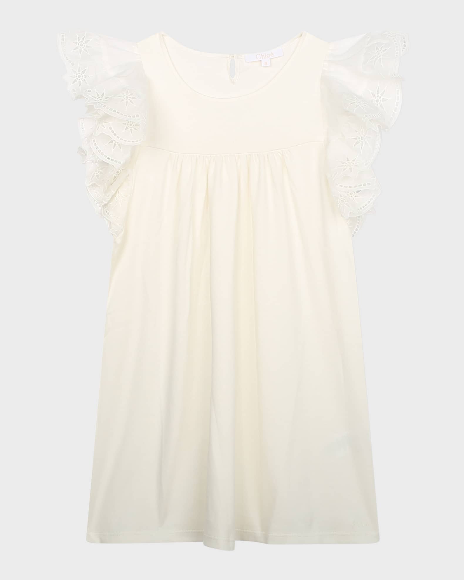 Girl's Embroidered Flounce Sleeve Dress 0