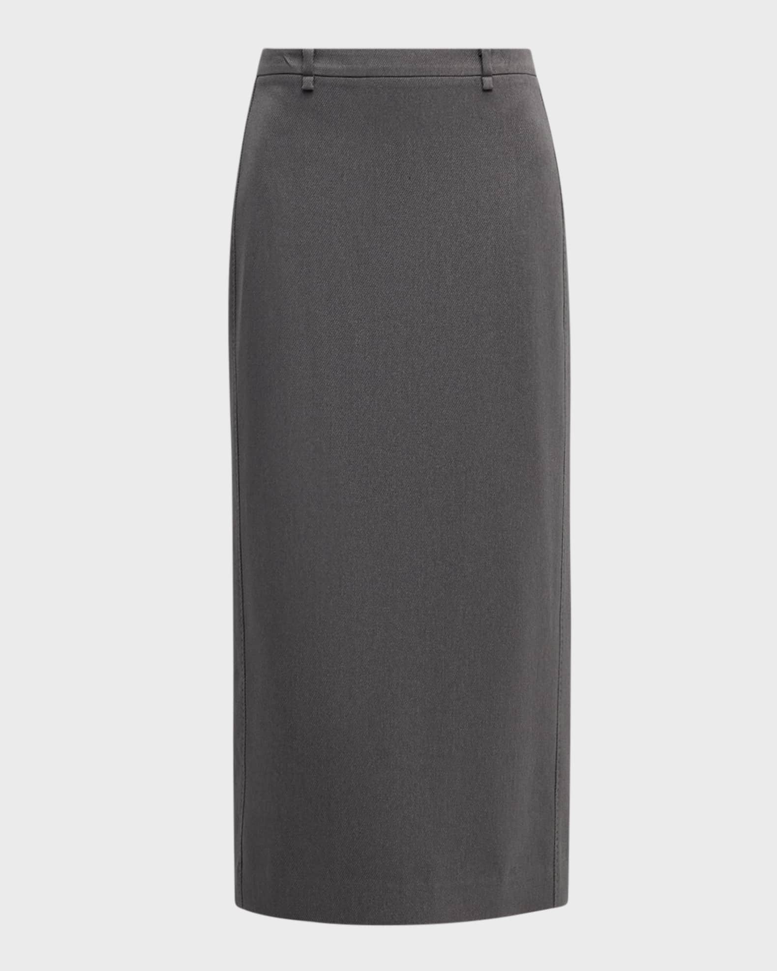 LE17SEPTEMBRE Belted Straight Twill Midi Skirt | Neiman Marcus