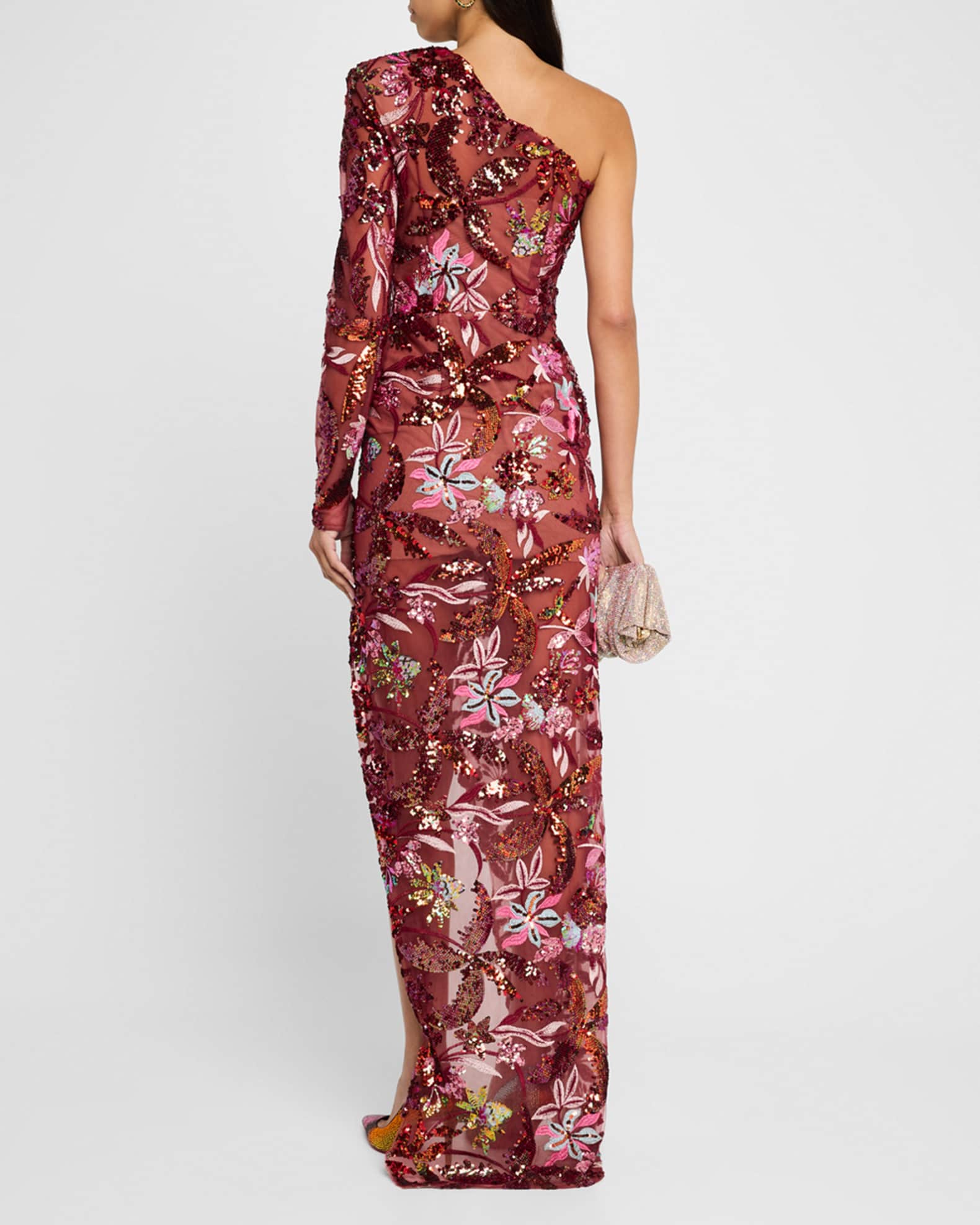 Tokyo One Shoulder Sequin Embroidered Gown