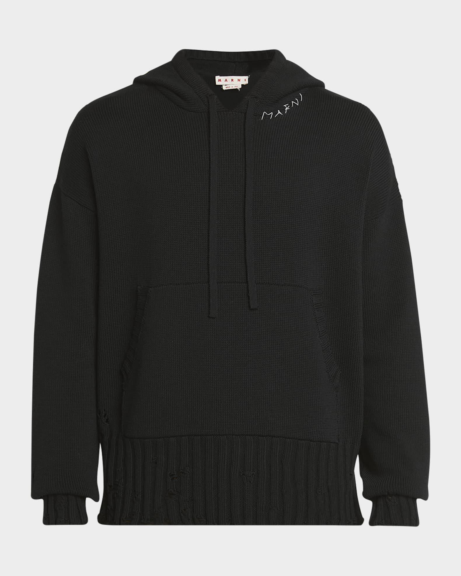 Men's Distressed Knit Logo Hoodie 0