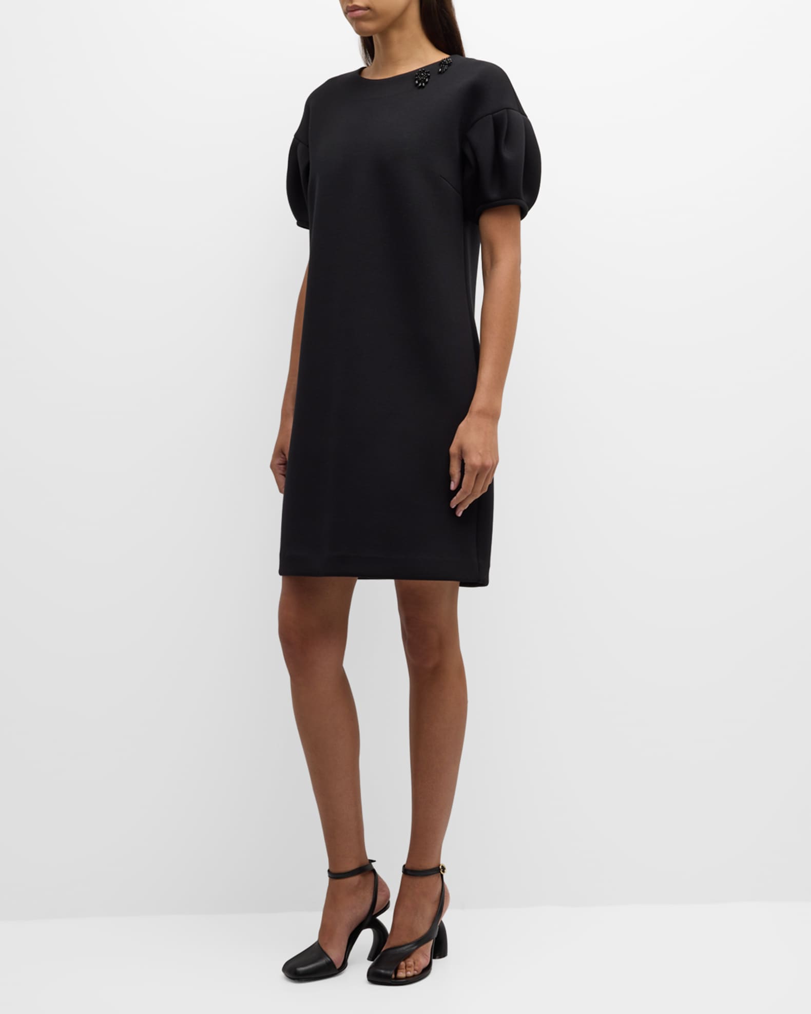 Max Mara Ursola Crystal Beaded Puff Sleeve Mini Shift Dress Neiman Marcus