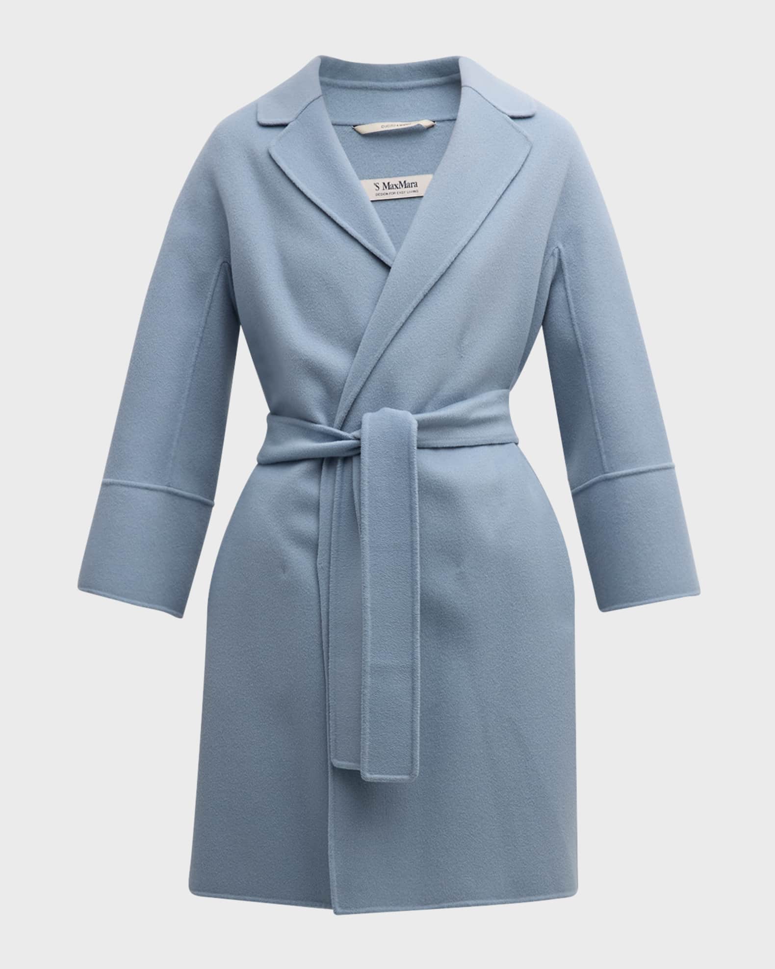Blue wool wrap coat store