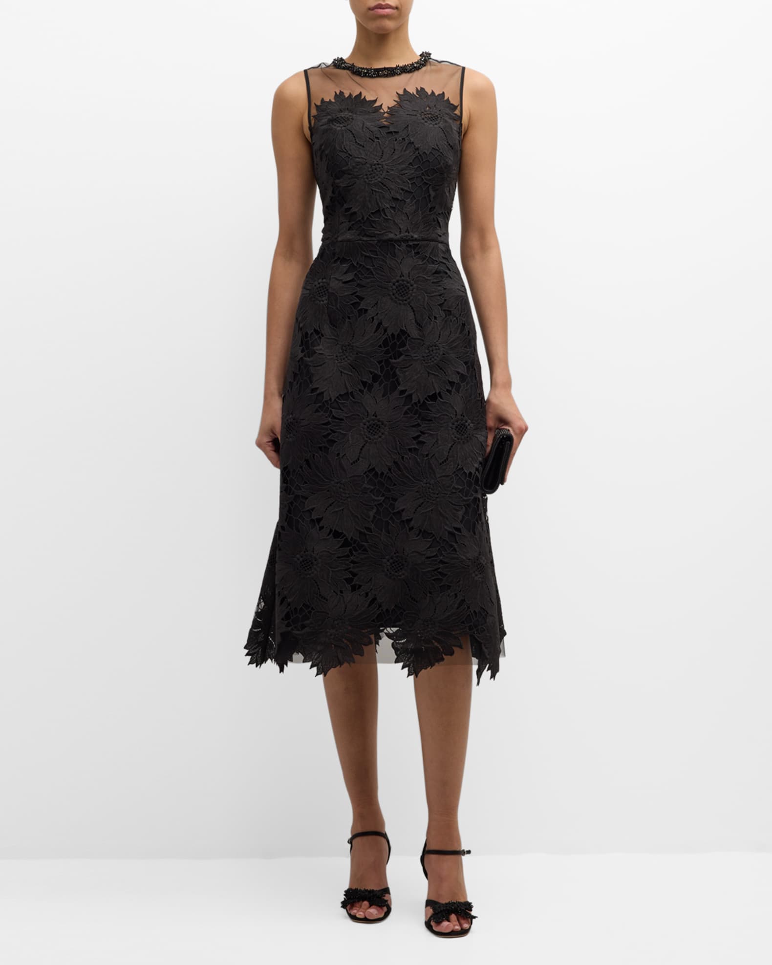Rickie Freeman for Teri Jon Women s Floral Lace Beaded Midi Dress
