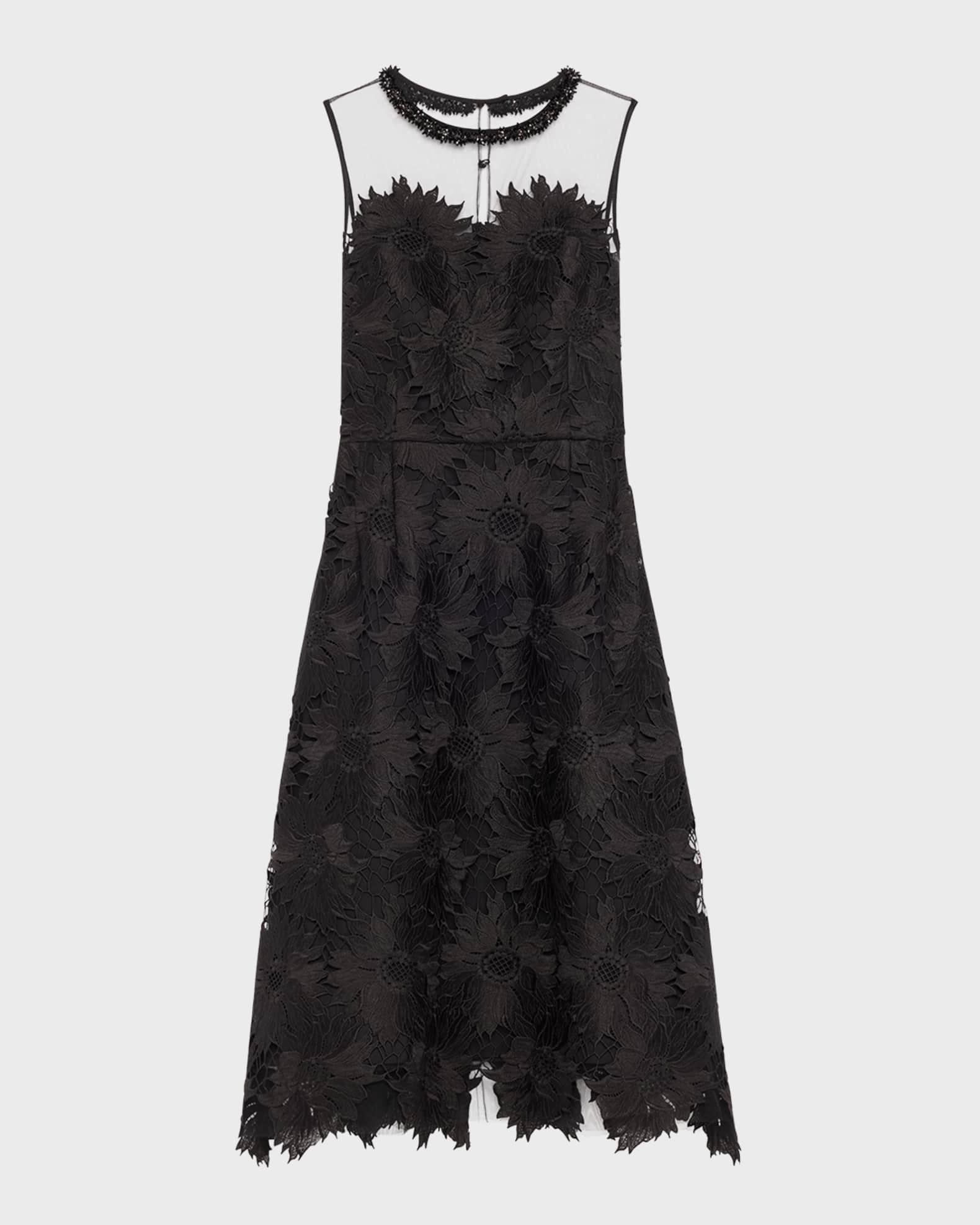 Beaded Floral Lace Midi Dress 0