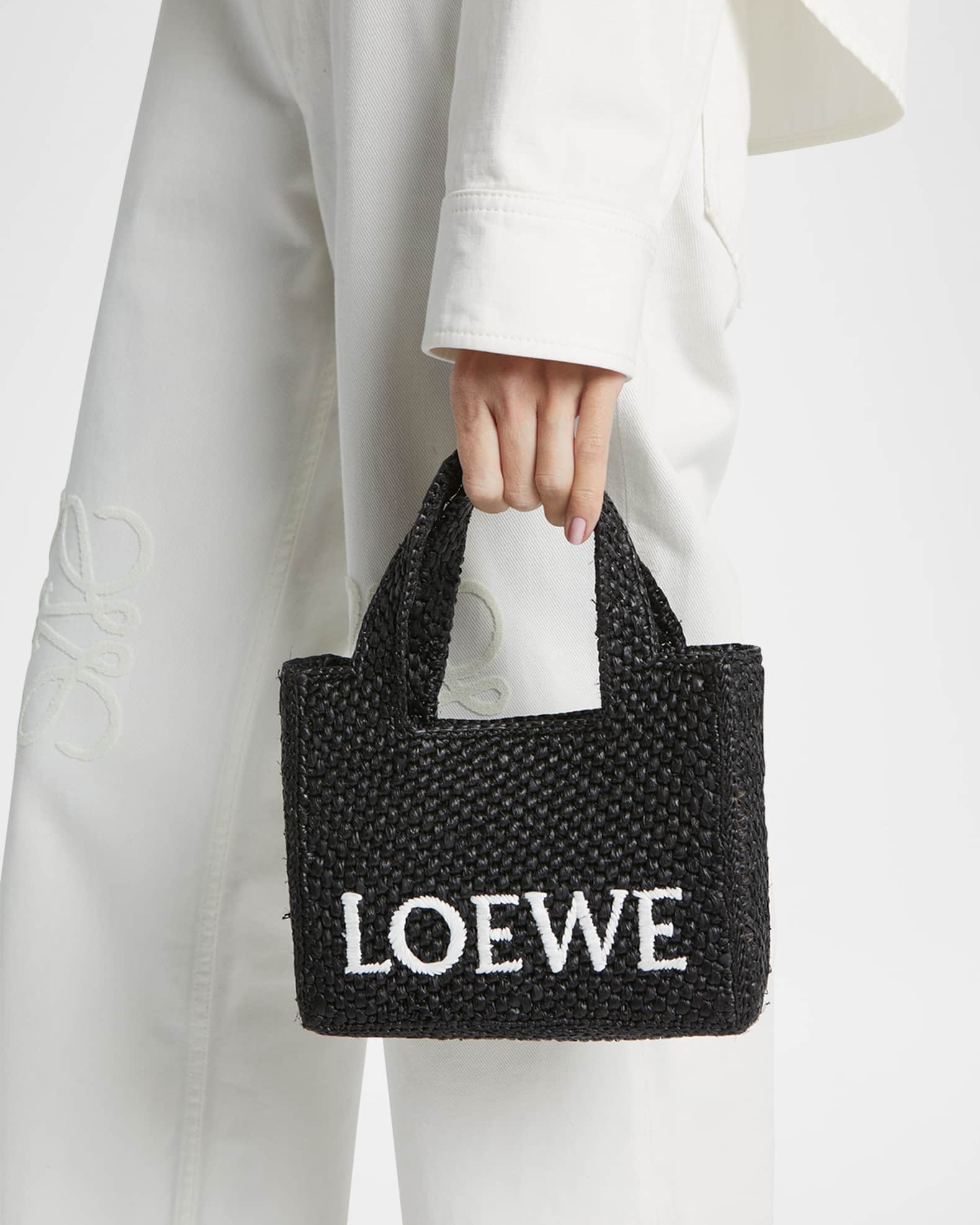 Loewe x Paula's Ibiza Font Logo Mini Tote Bag in Raffia | Neiman