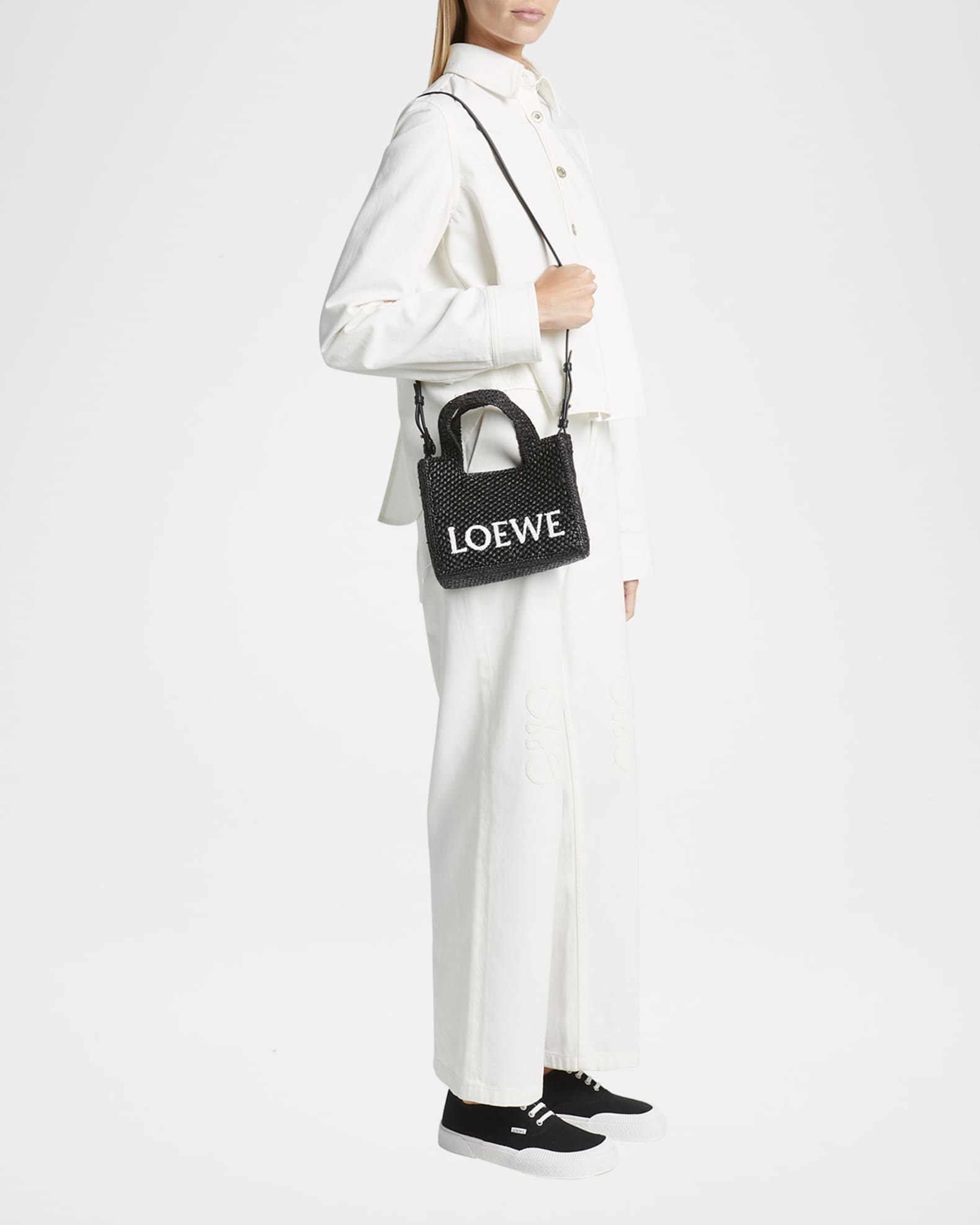 Loewe x Paula's Ibiza Font Logo Mini Tote Bag in Raffia | Neiman