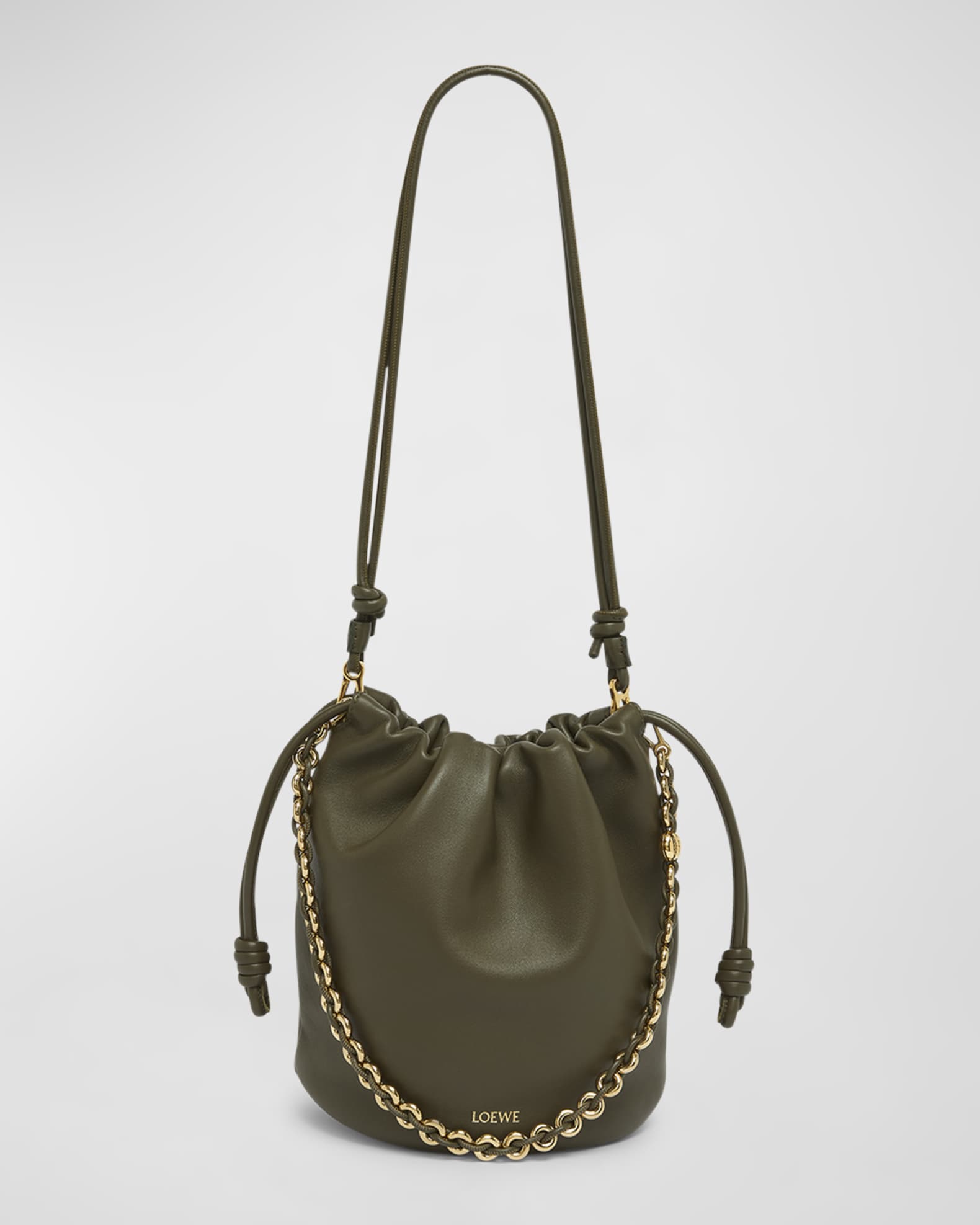 Loewe x Paula s Ibiza Flamenco Bucket Bag in Napa Leather with Chain Neiman Marcus